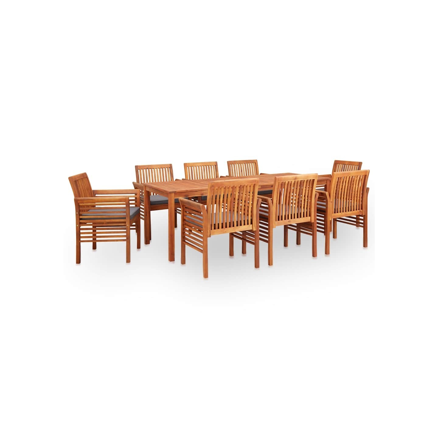 Ensemble à manger d'extérieur 9 pcs et coussins Acacia solide