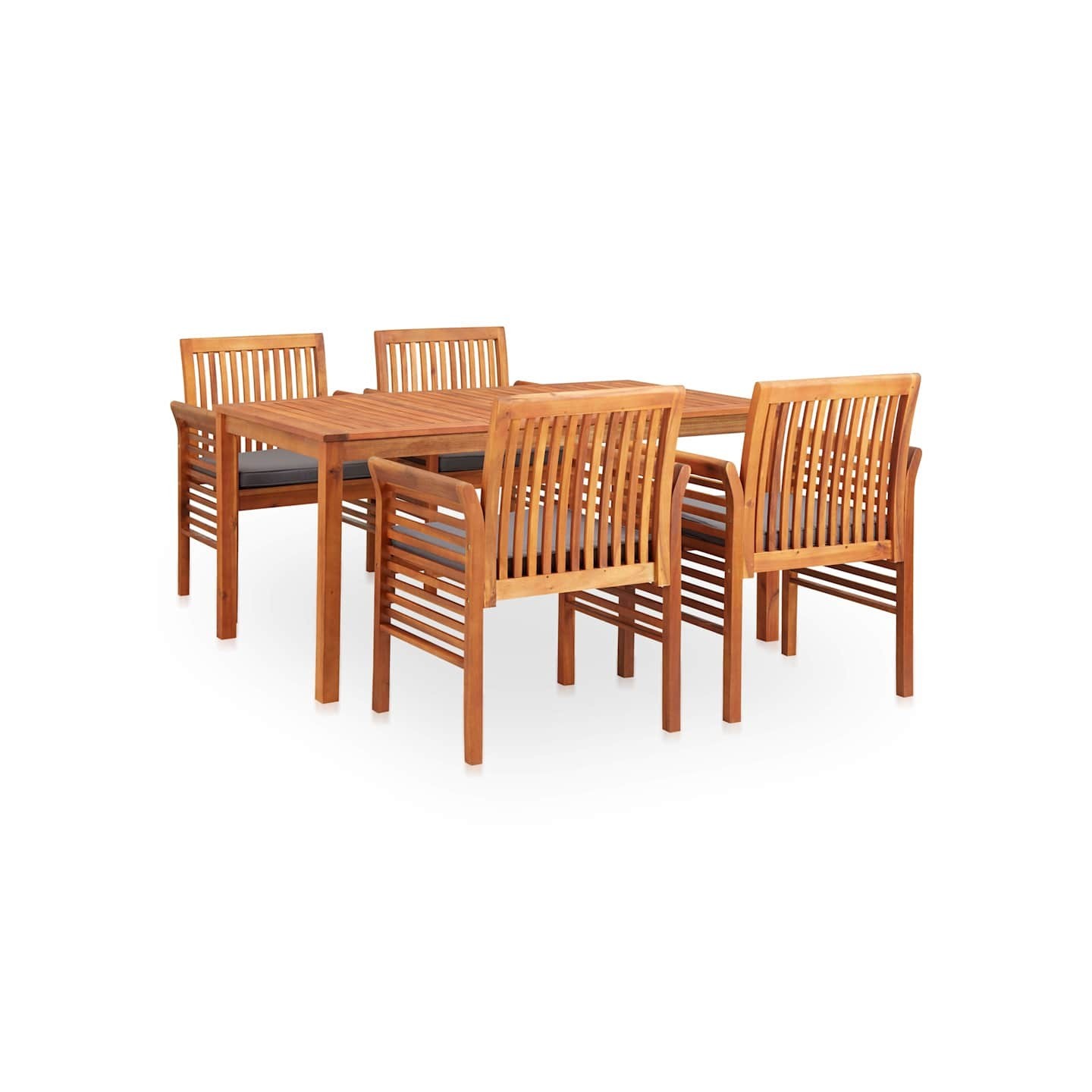 Ensemble à manger d'extérieur 5 pcs et coussins Acacia solide