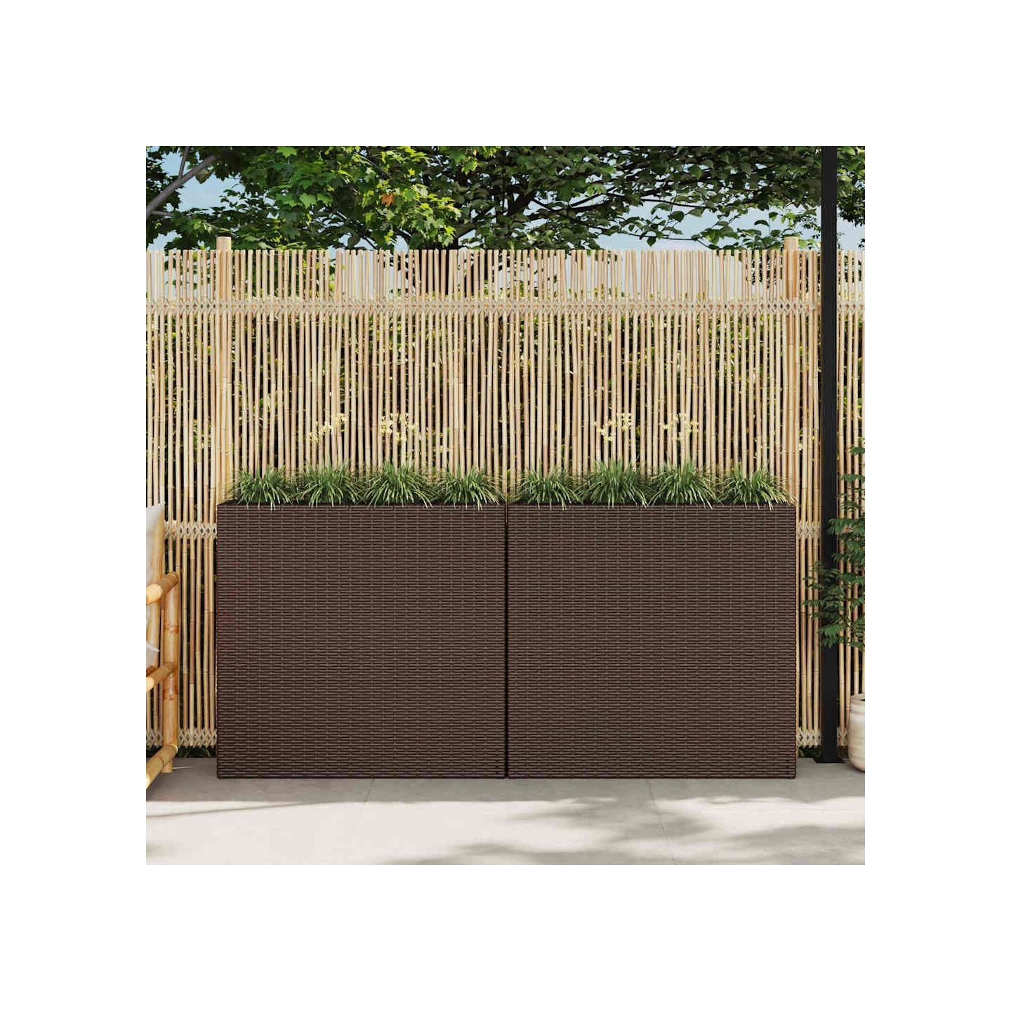 Lits surélevés de jardin et 4 pots 2 pcs Résine tressée Marron