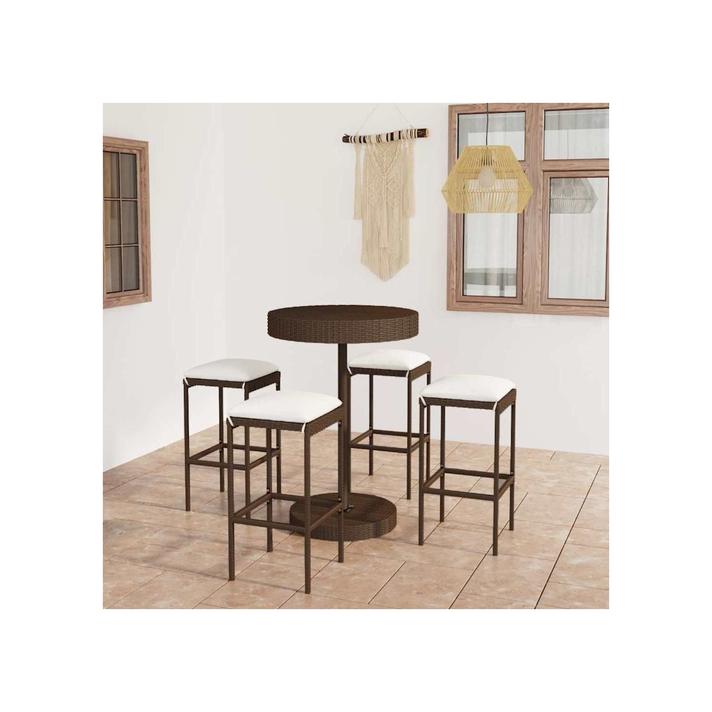 Ensemble bar de jardin 5 pcs et coussins Résine tressée Marron