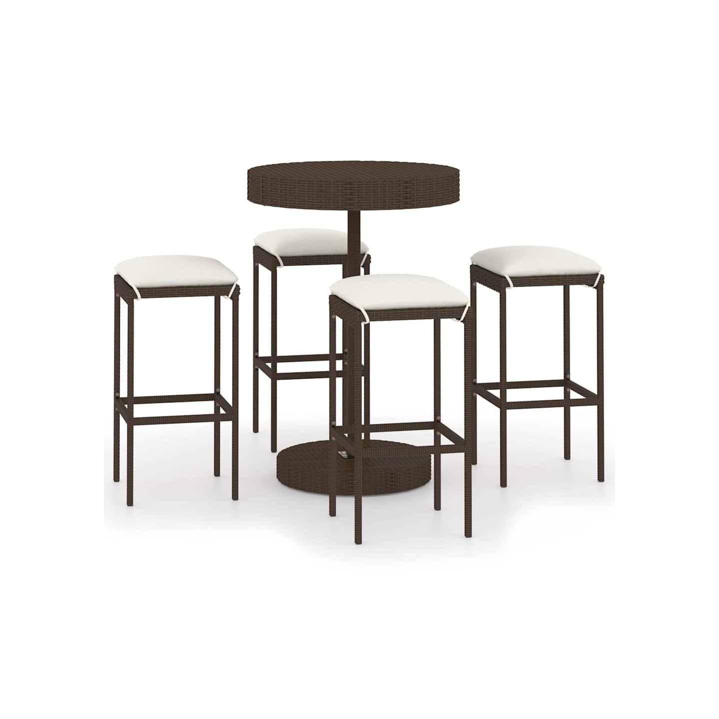 Ensemble bar de jardin 5 pcs et coussins Résine tressée Marron