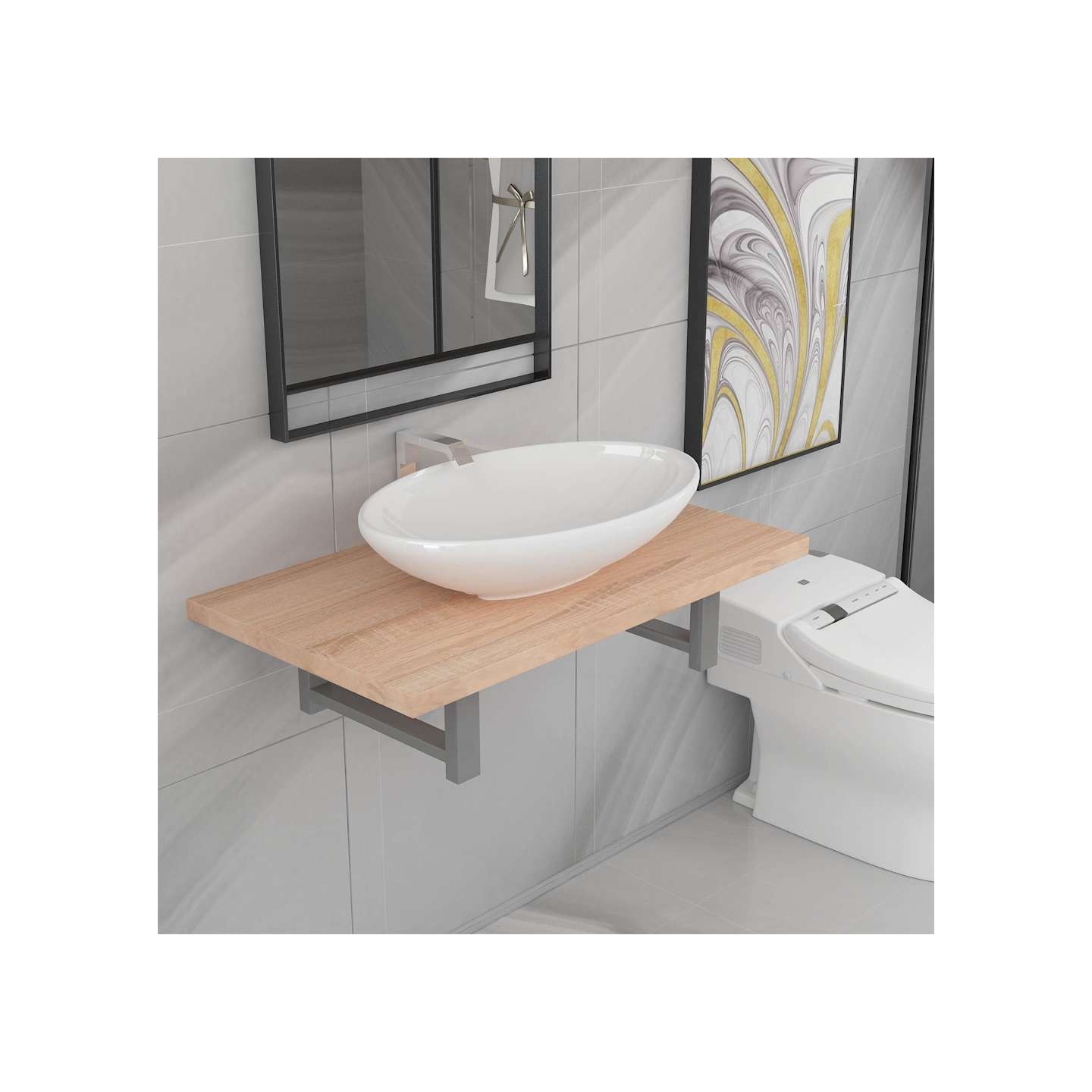 Meuble de salle de bain en deux pièces Céramique Chêne