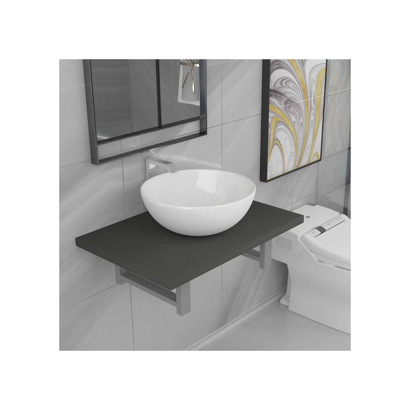 Meuble de salle de bain en deux pièces Céramique Gris