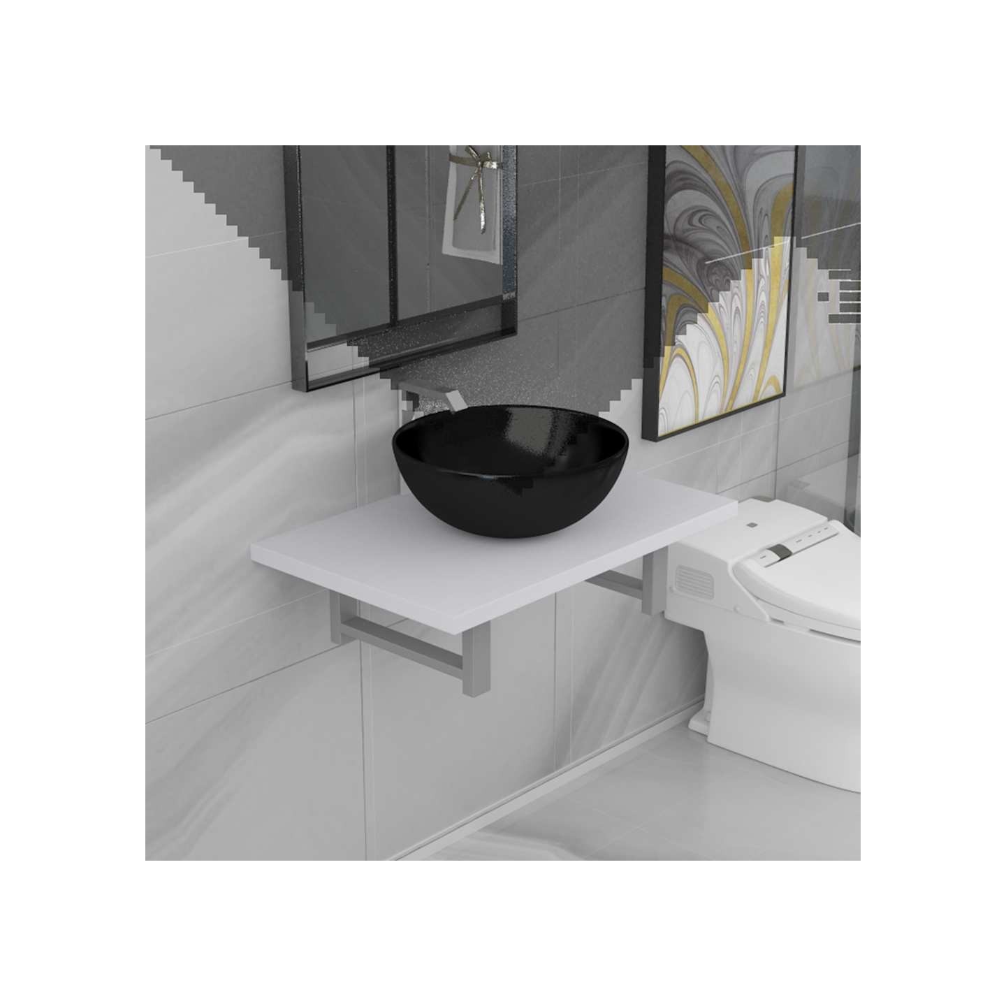 Meuble de salle de bain en deux pièces Céramique Blanc