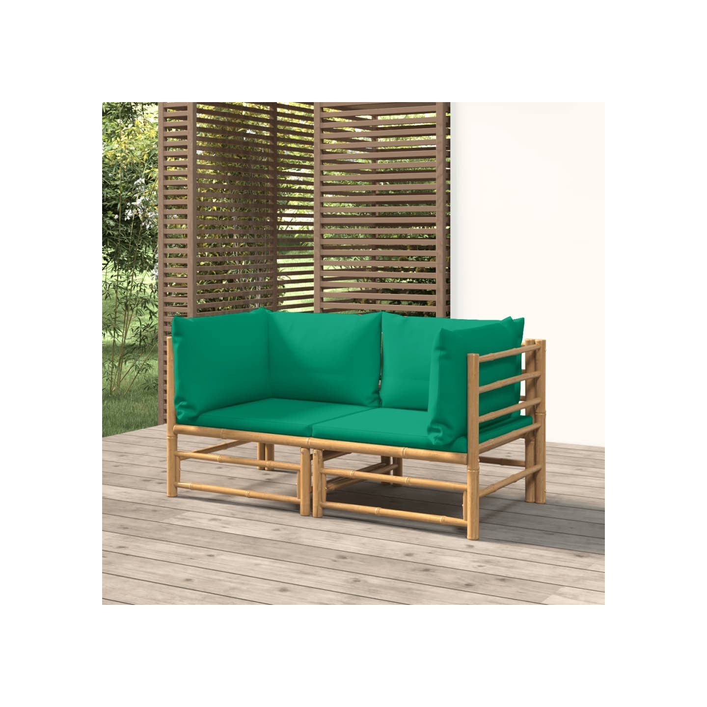 Canapés d'angle de jardin avec coussins vert 2 pcs bambou