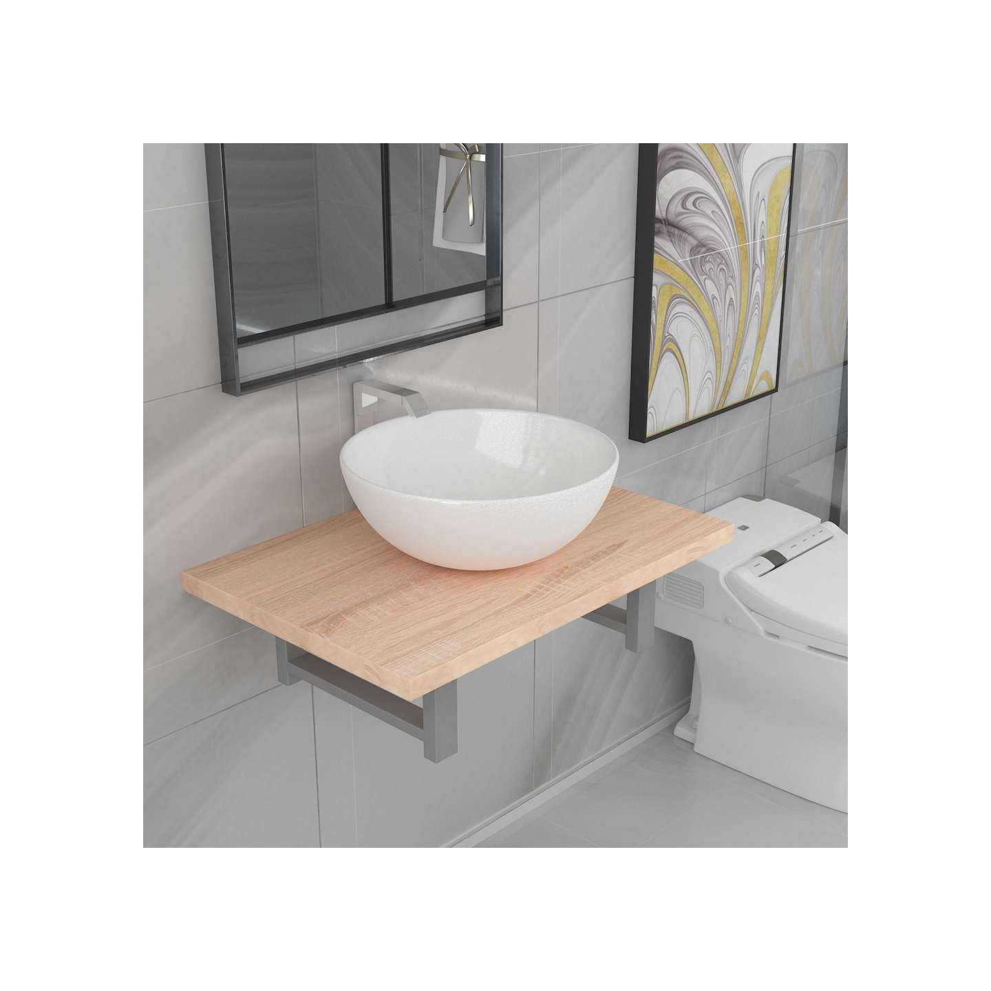 Meuble de salle de bain en deux pièces Céramique Chêne
