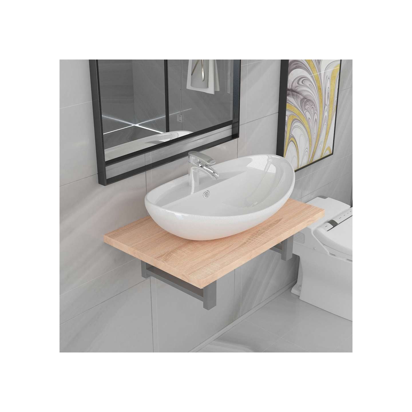 Meuble de salle de bain en deux pièces Céramique Chêne