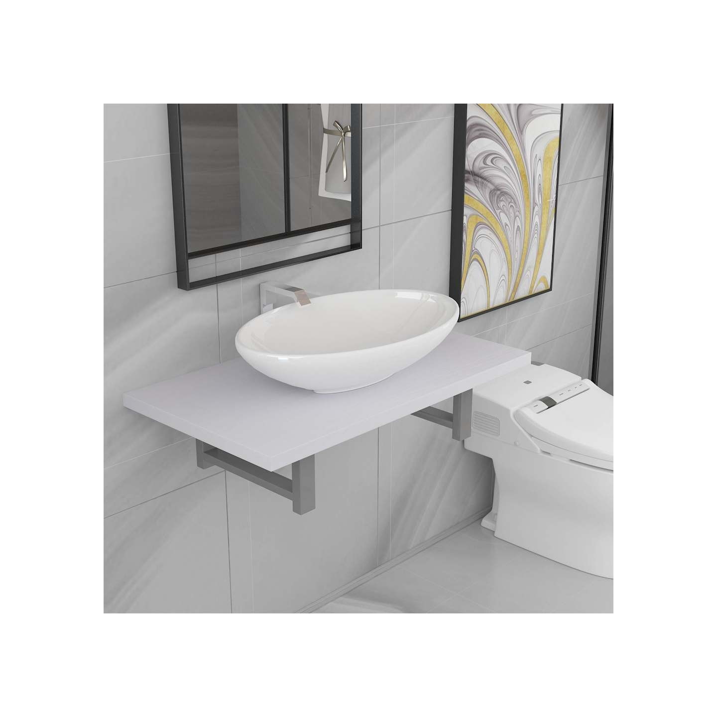 Meuble de salle de bain en deux pièces Céramique Blanc