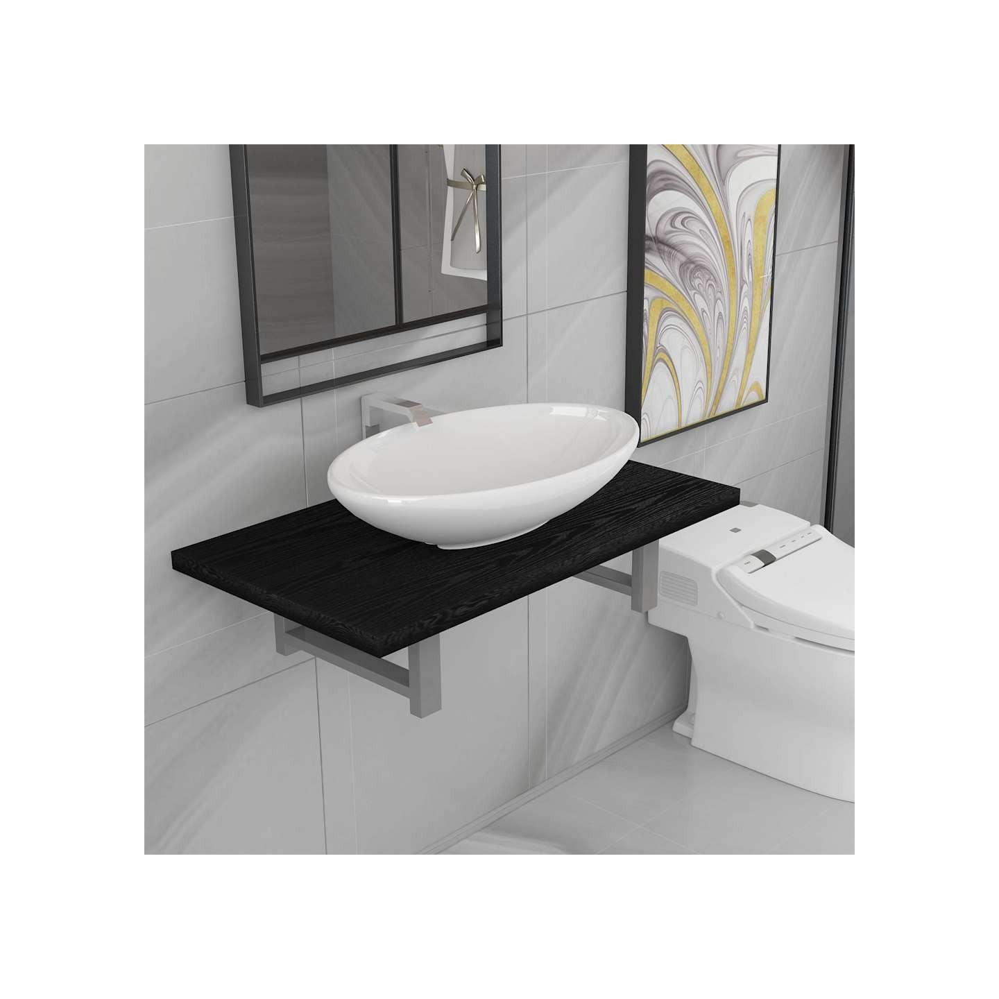 Meuble de salle de bain en deux pièces Céramique Noir