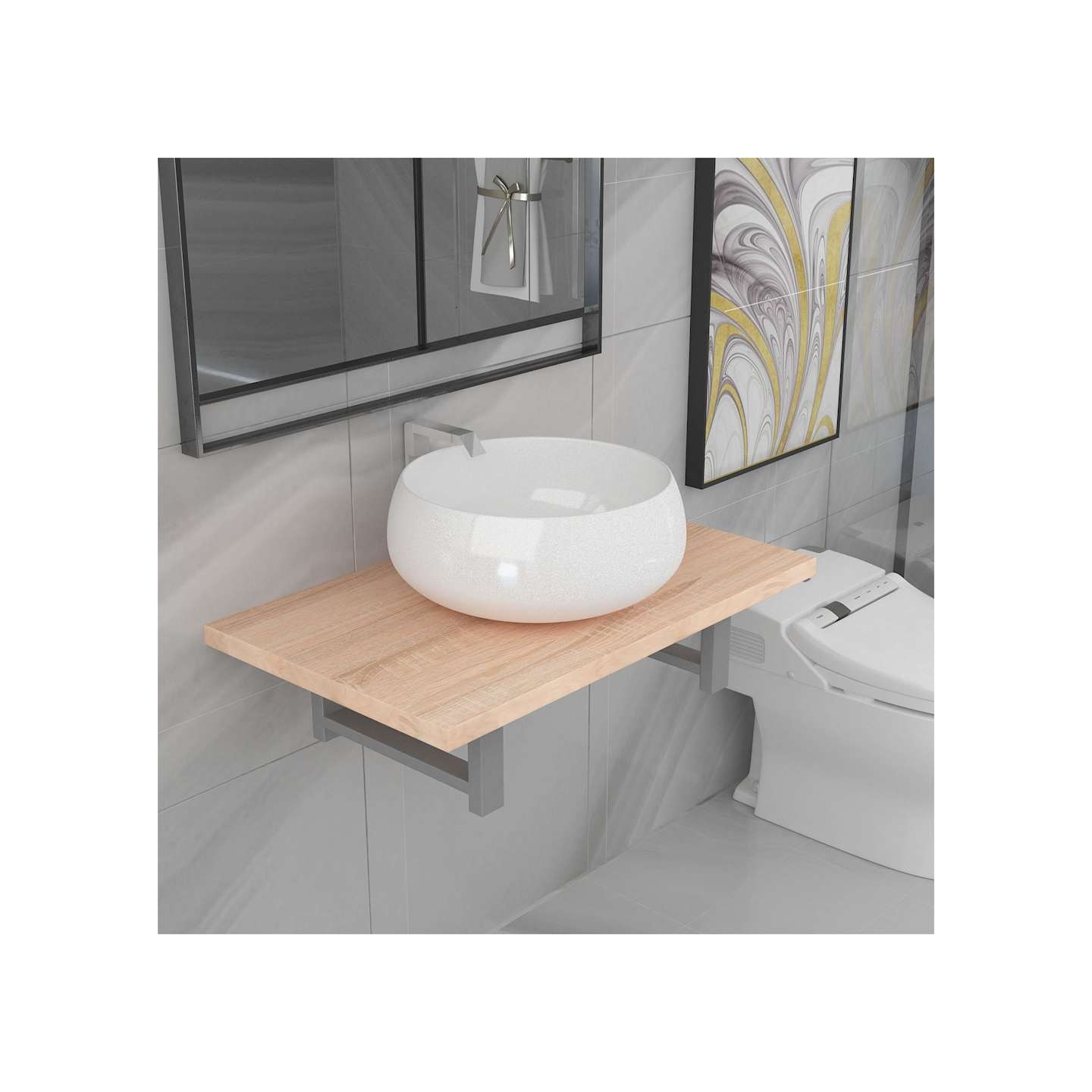 Meuble de salle de bain en deux pièces Céramique Chêne