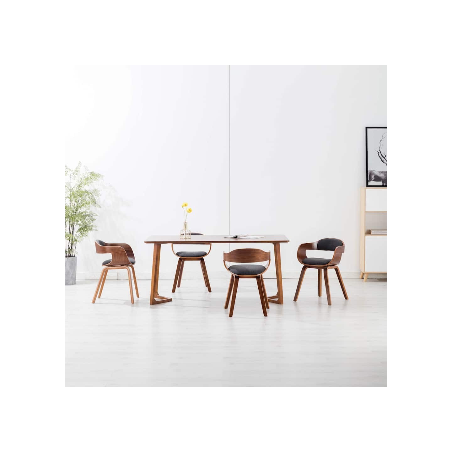 Chaises à manger lot de 4 gris foncé tissu et bois courbé