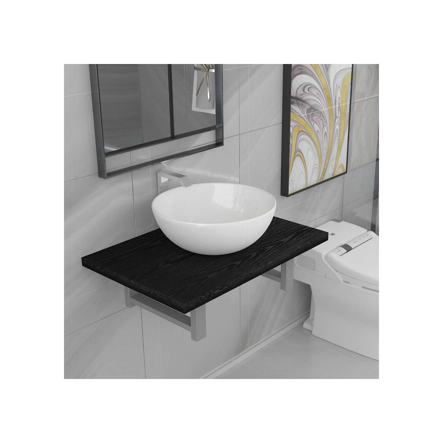 Meuble de salle de bain en deux pièces Céramique Noir