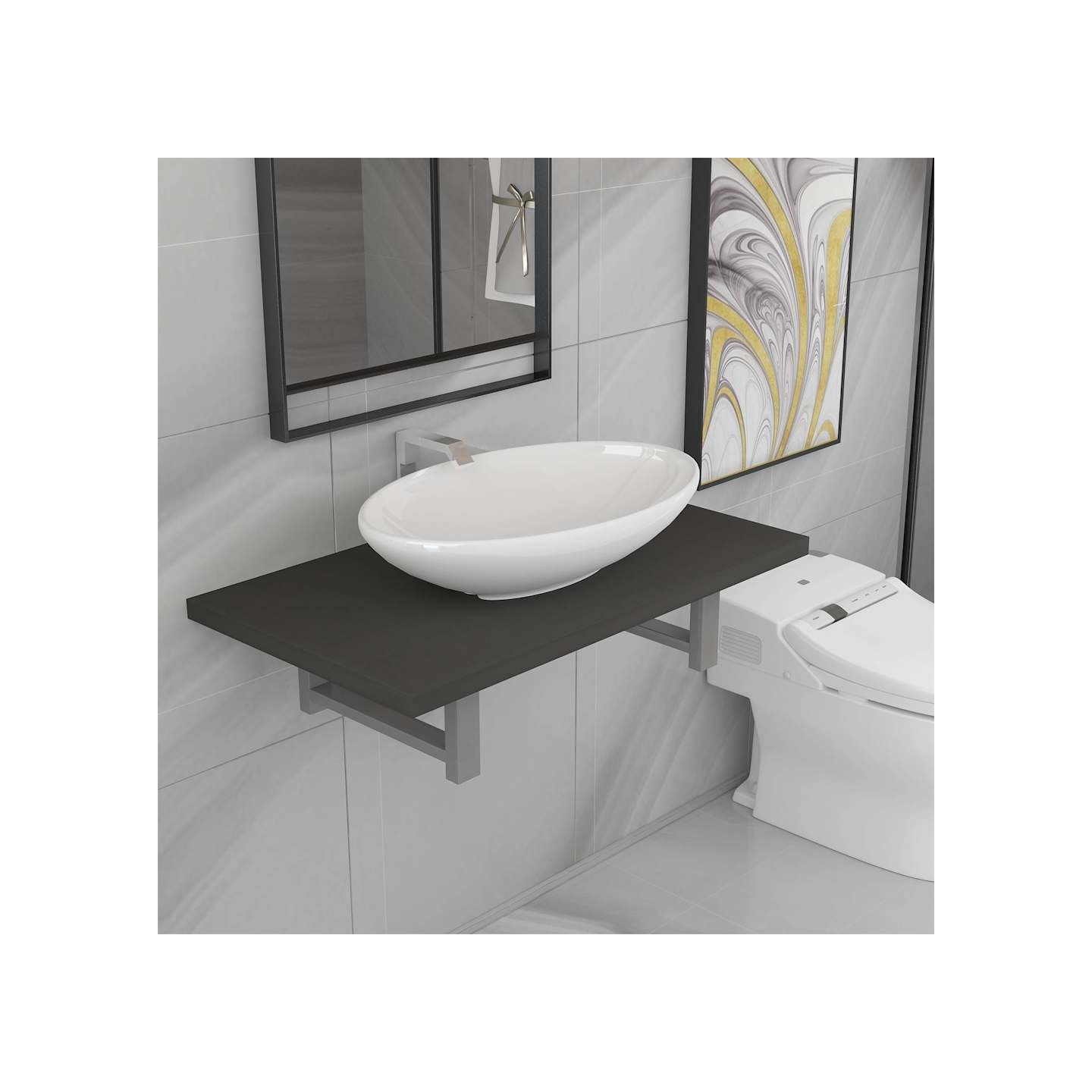 Meuble de salle de bain en deux pièces Céramique Gris
