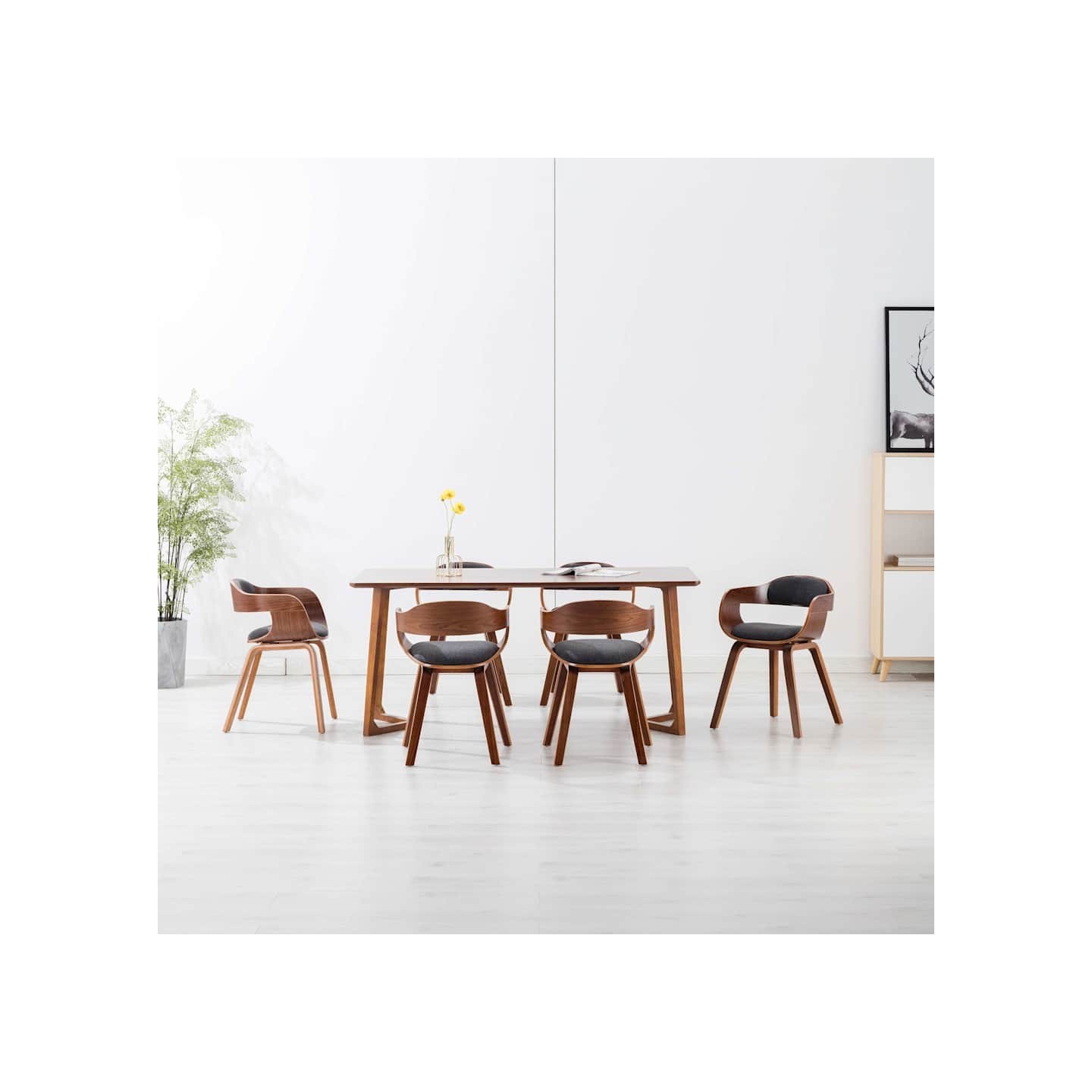 Chaises à manger lot de 6 gris foncé tissu et bois courbé