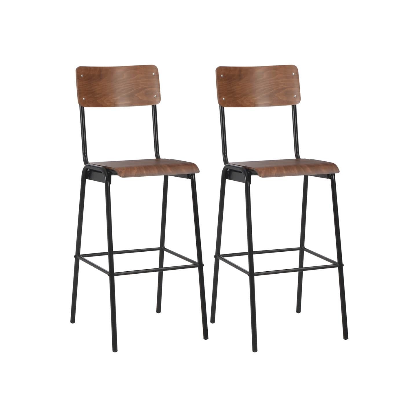 Tabourets de bar lot de 2 marron contreplaqué solide et acier