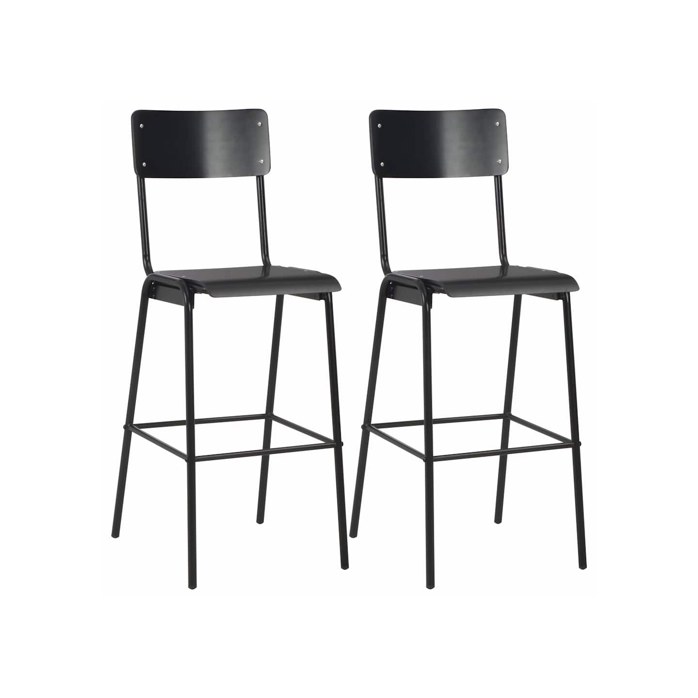 Chaises de bar lot de 2 noir contreplaqué solide et acier