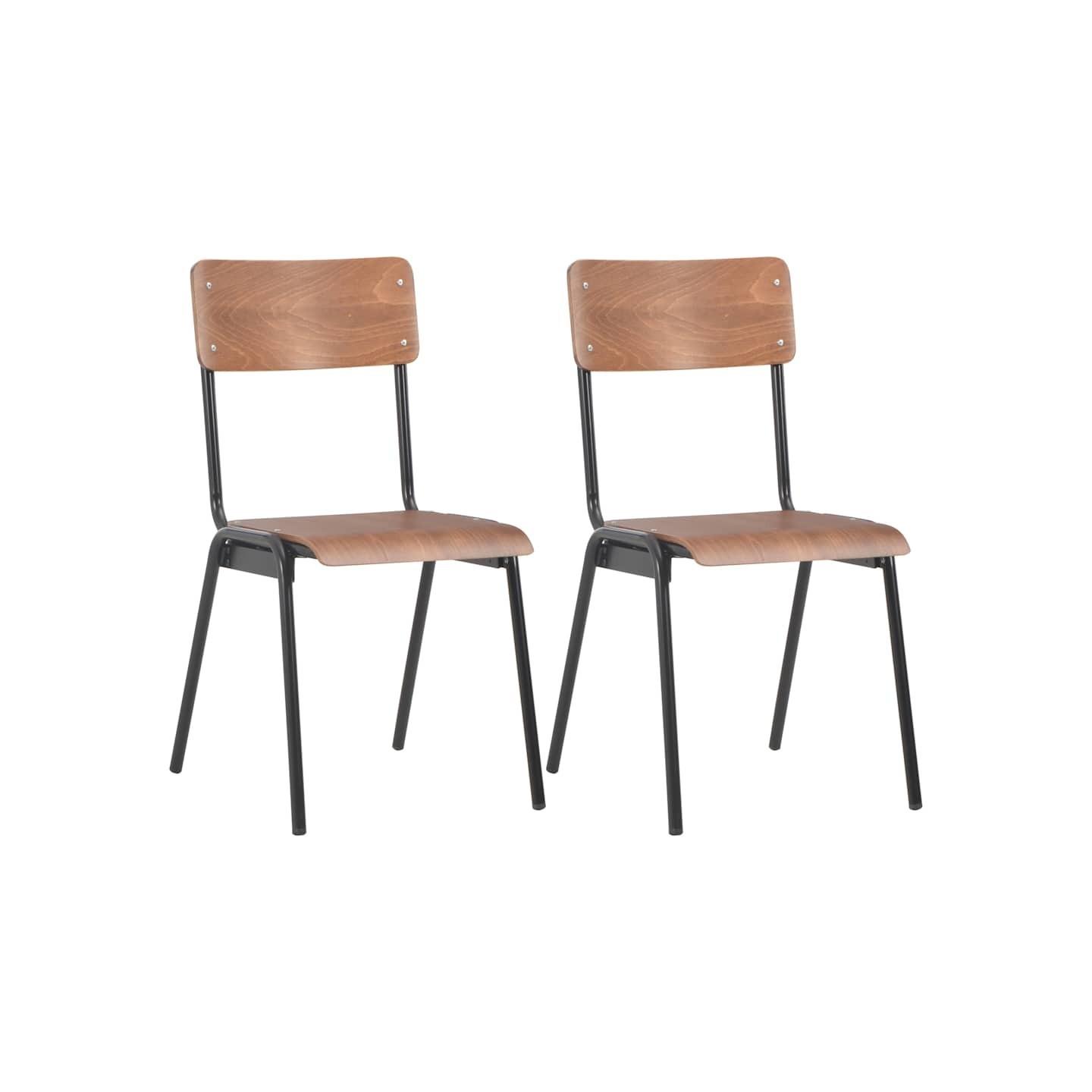 Chaises à manger lot de 2 marron contreplaqué solide et acier