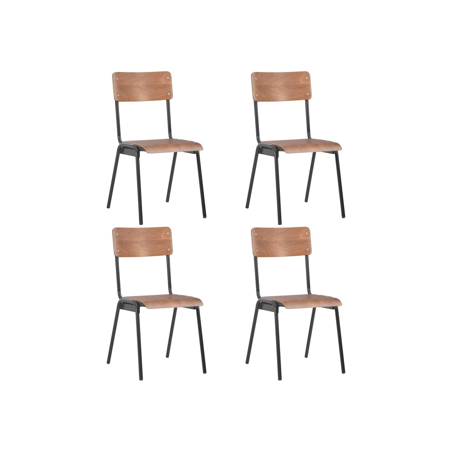 Chaises à manger lot de 4 marron contreplaqué solide et acier