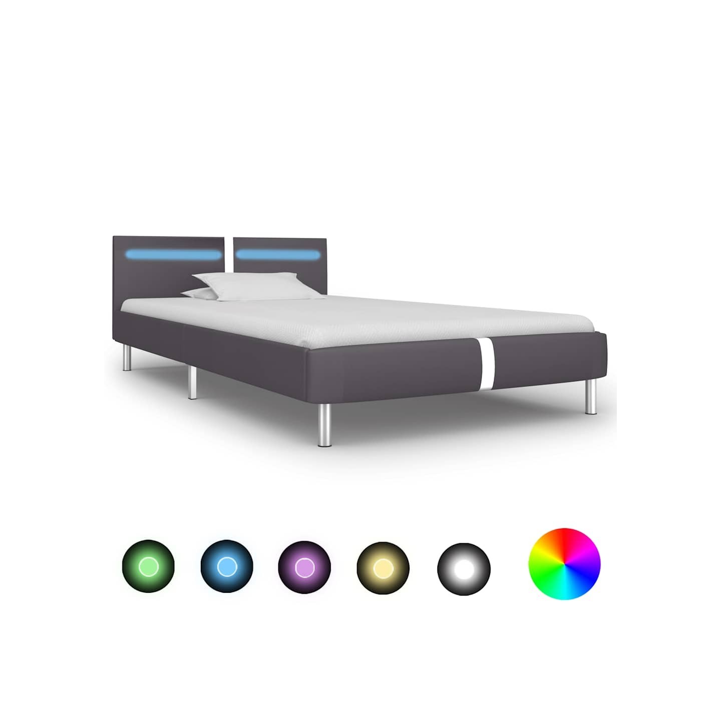 Cadre de lit avec LED sans matelas gris similicuir 90x200 cm