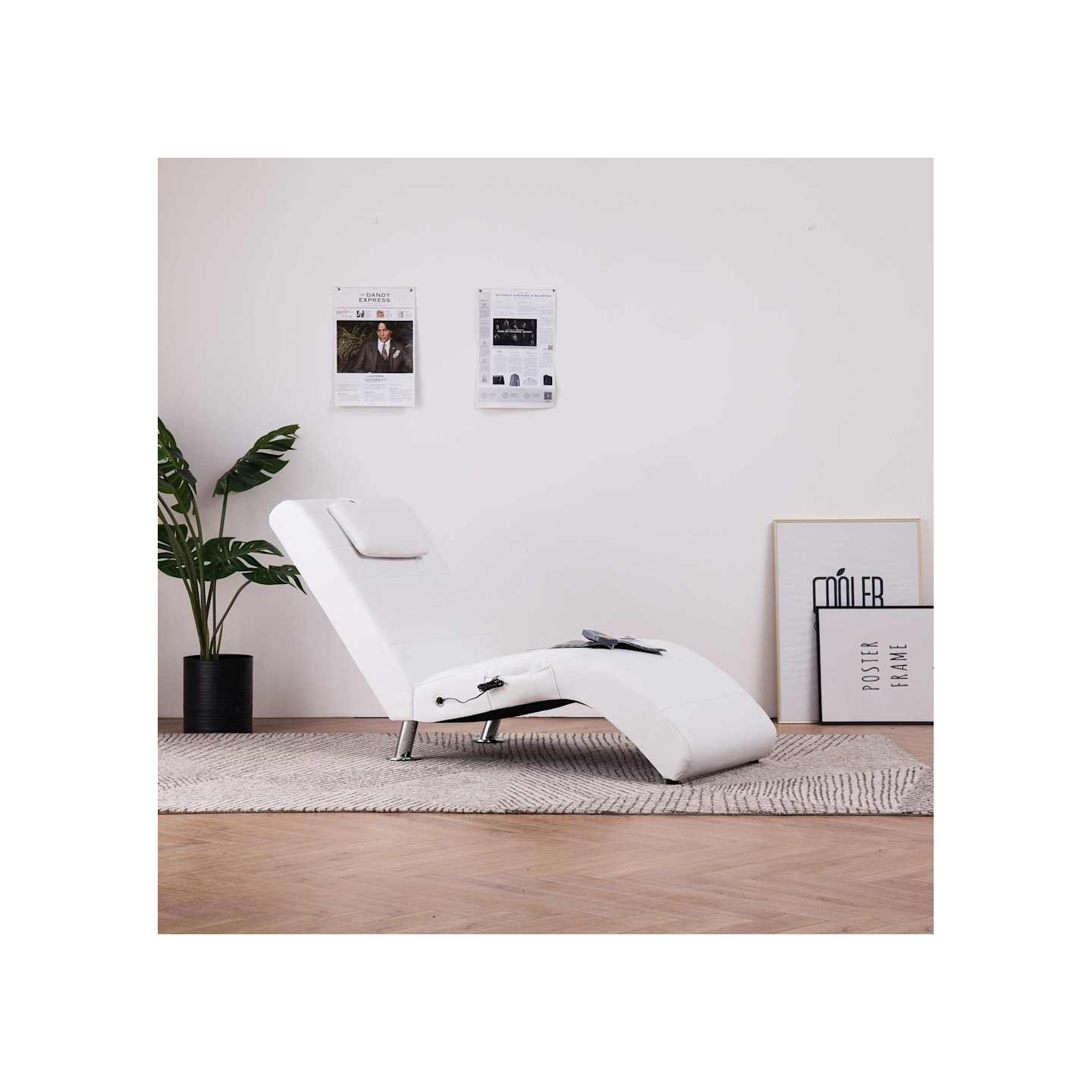 Chaise longue de massage avec oreiller Blanc Similicuir