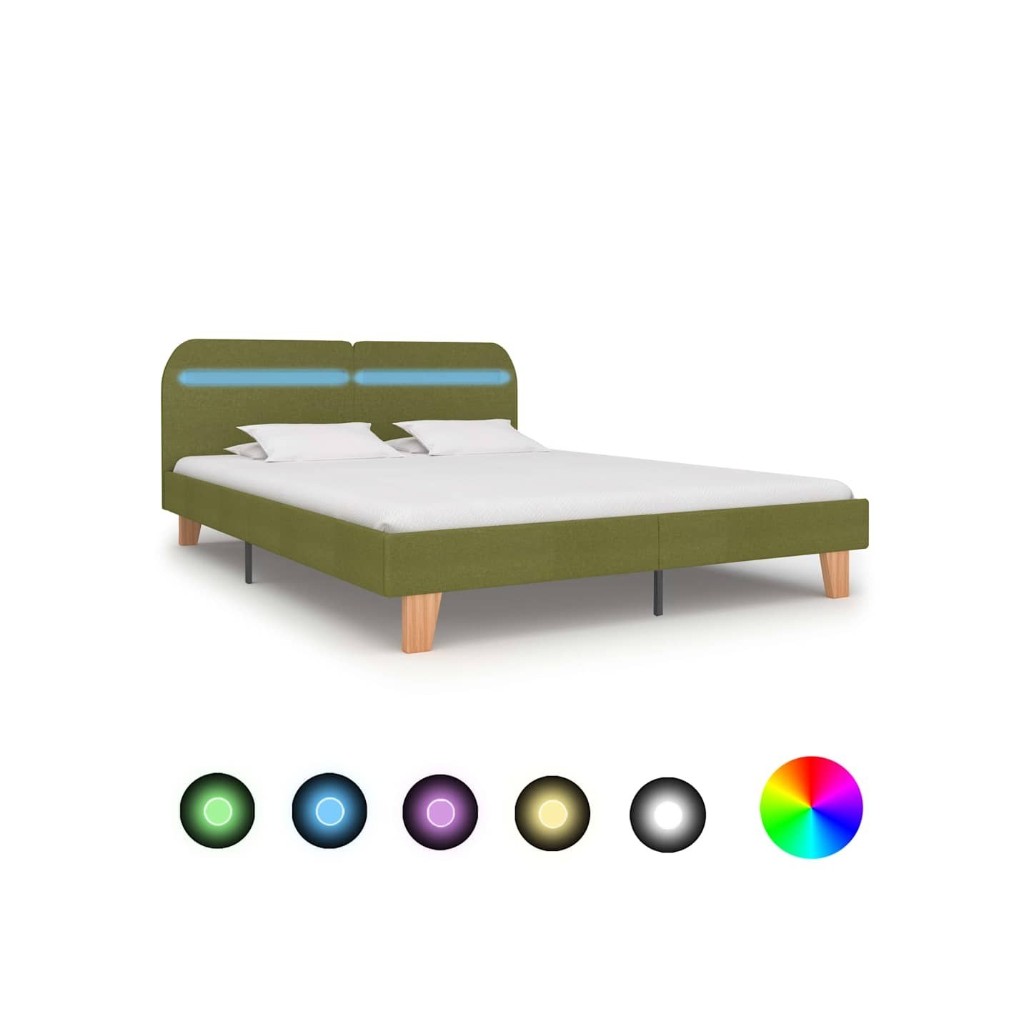 Cadre de lit avec LED sans matelas vert tissu 160x200 cm
