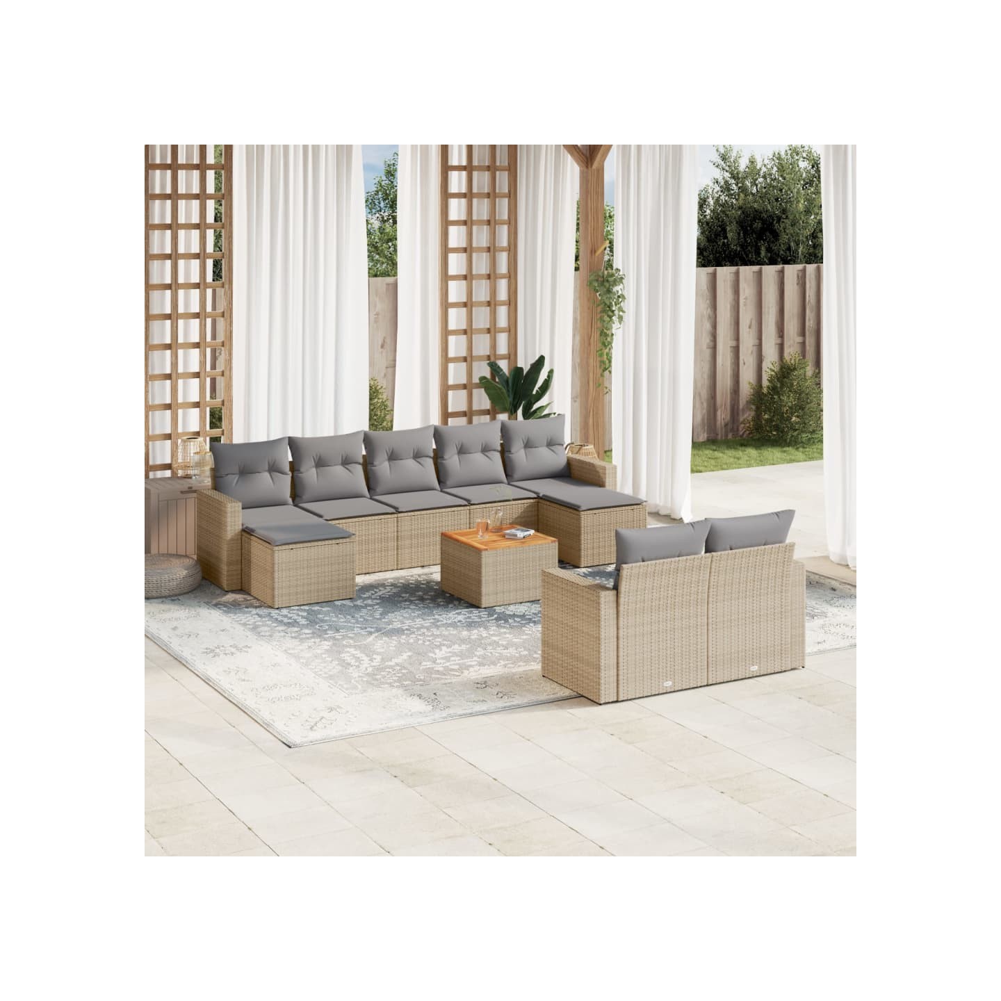 Salon de jardin et coussins 10 pcs mélange beige résine tressée