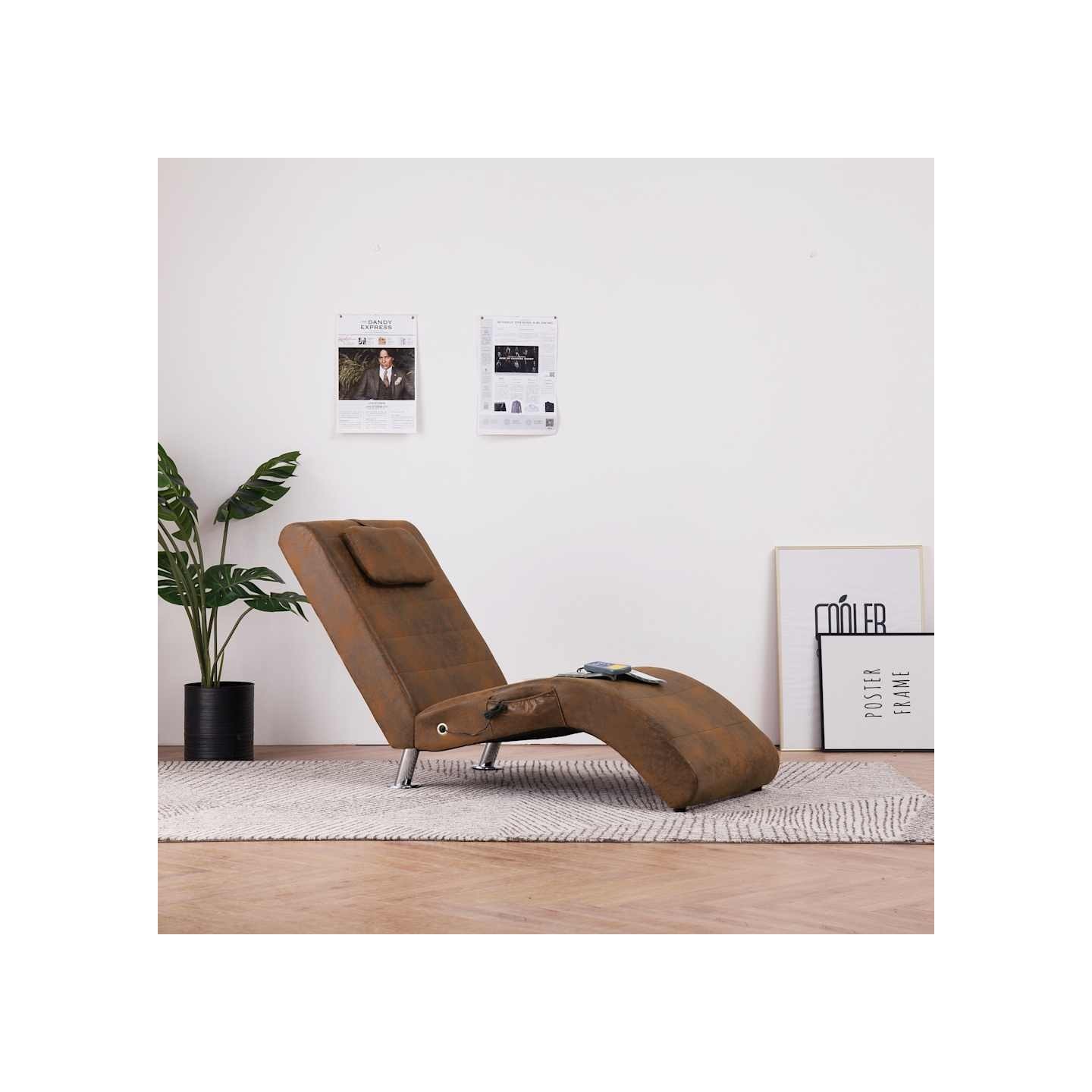 Chaise longue de massage avec oreiller Marron Similicuir daim