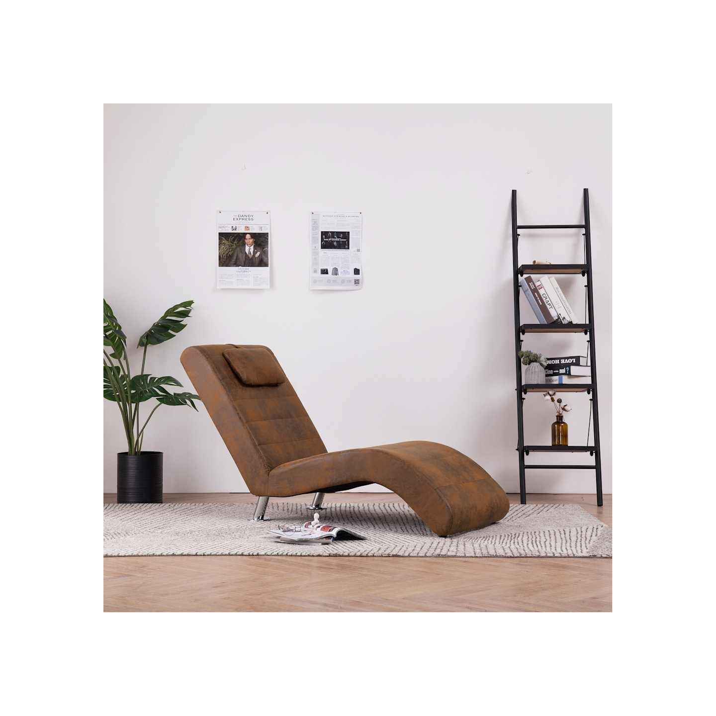 Chaise longue avec oreiller marron Similicuir daim