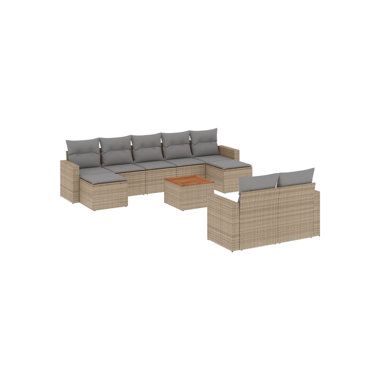 Salon de jardin et coussins 10 pcs mélange beige résine tressée