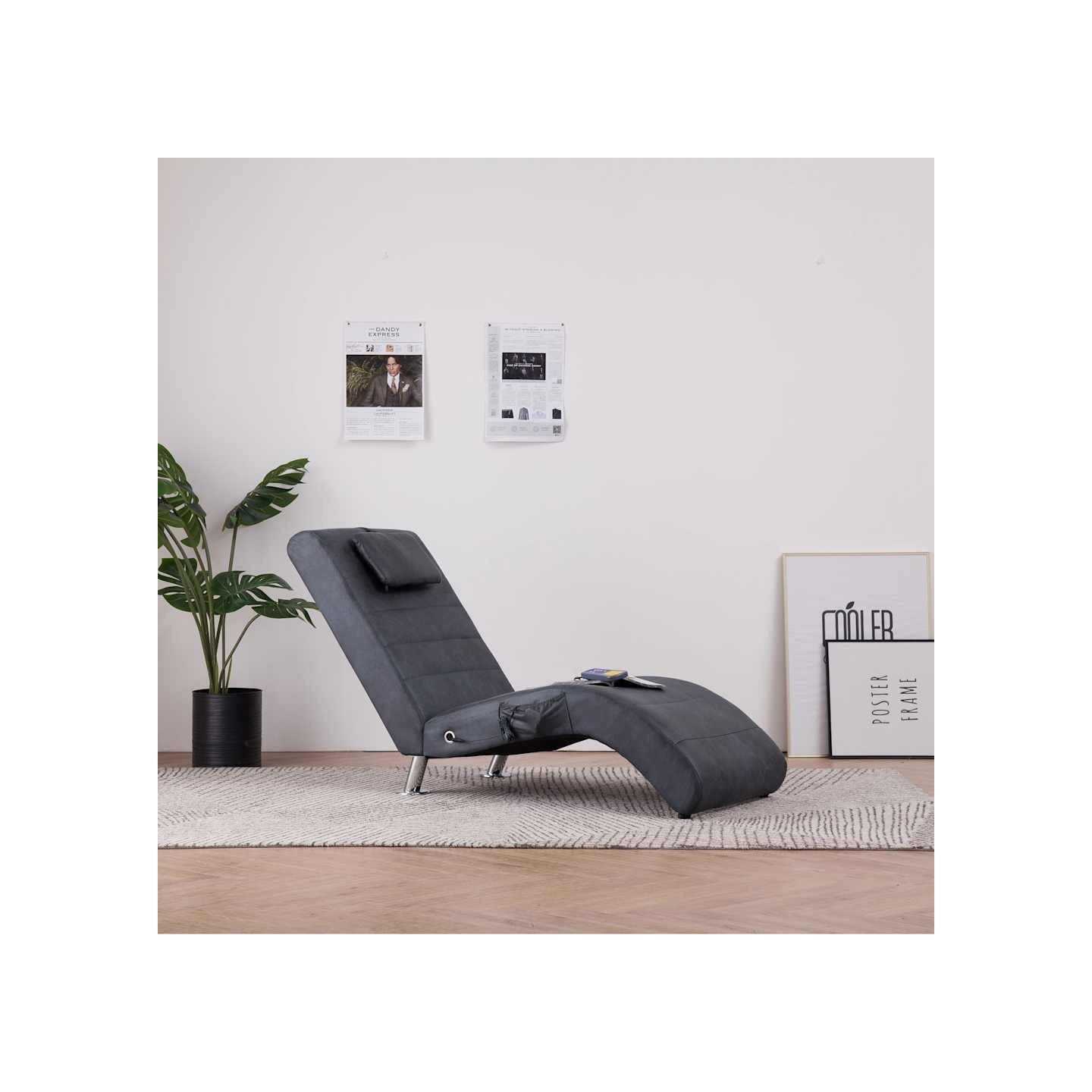 Chaise longue de massage avec oreiller Gris Similicuir daim