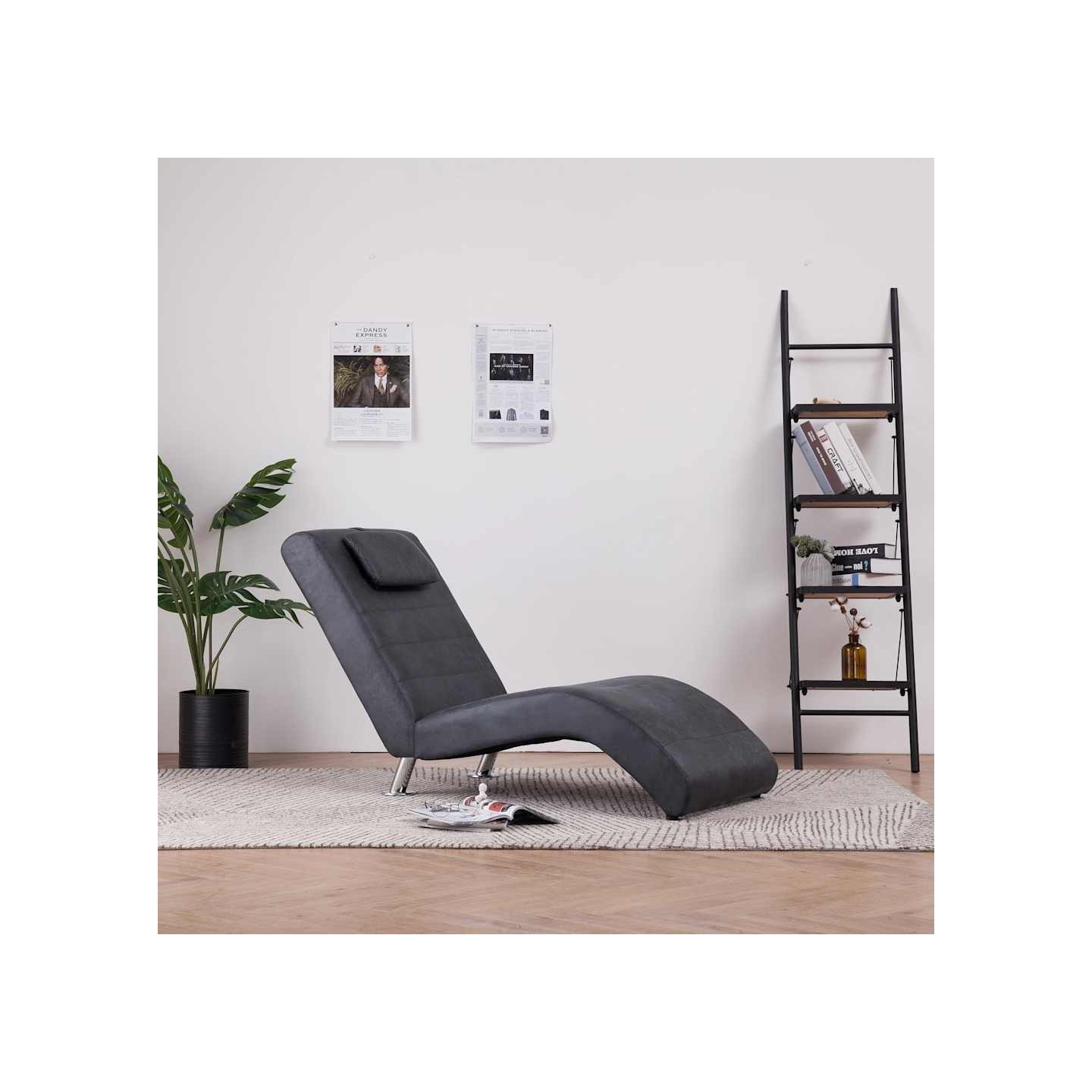 Chaise longue avec oreiller Gris Similicuir daim