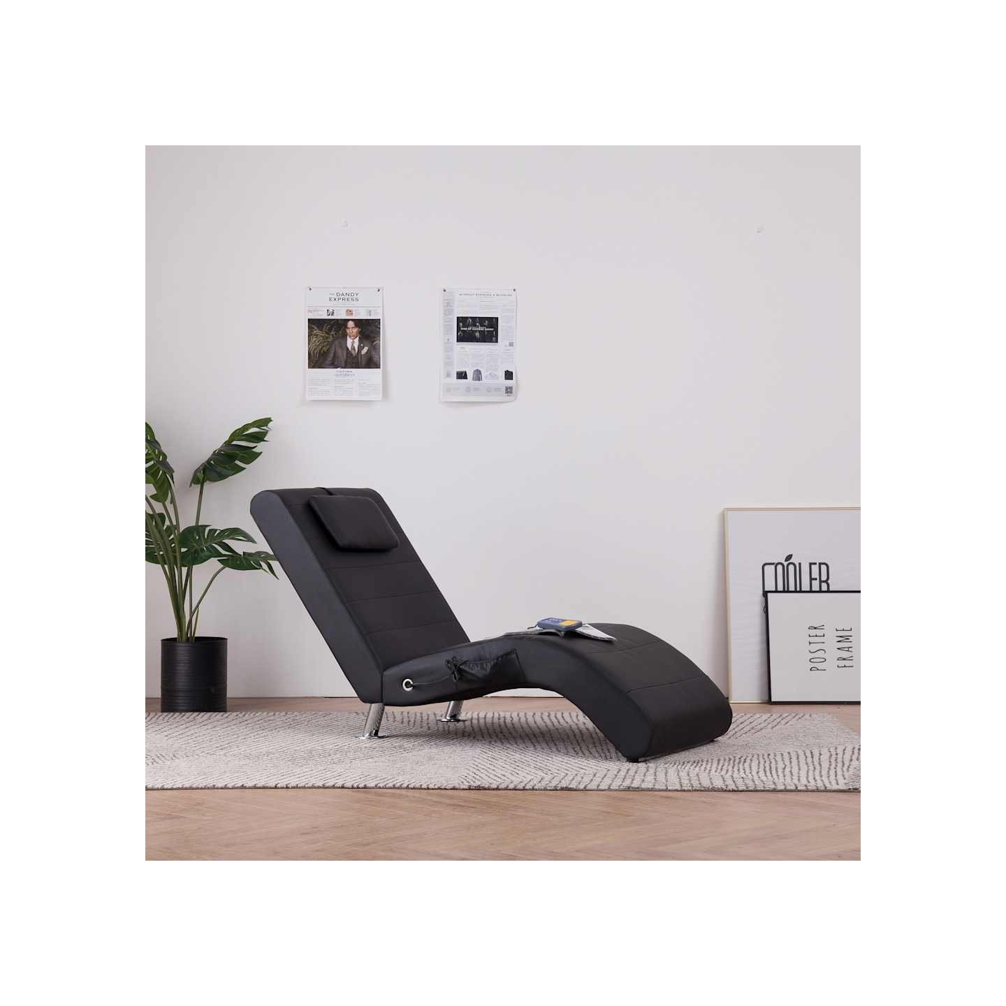 Chaise longue de massage avec oreiller Noir Similicuir