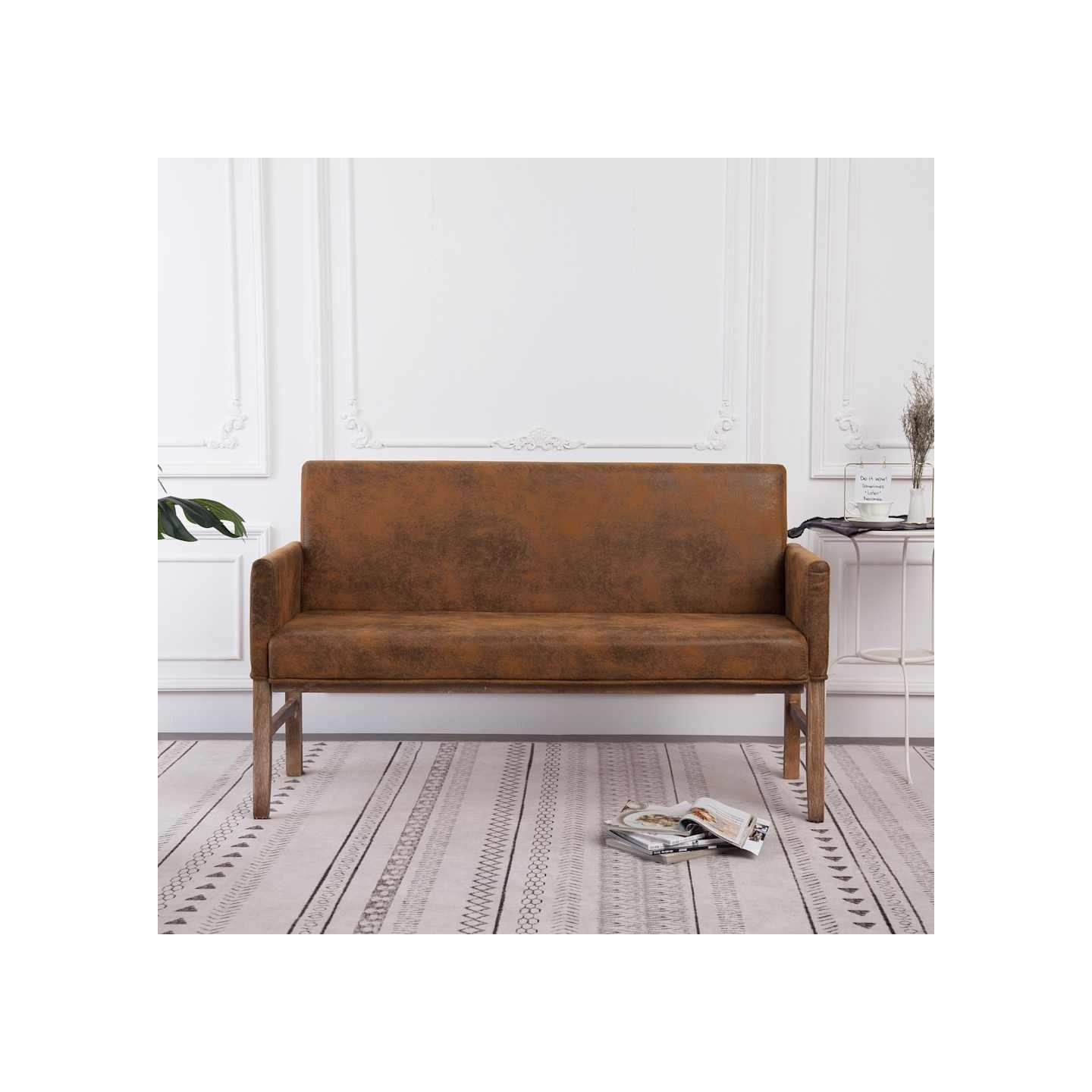 Banc avec accoudoir 140 cm Marron Similicuir daim