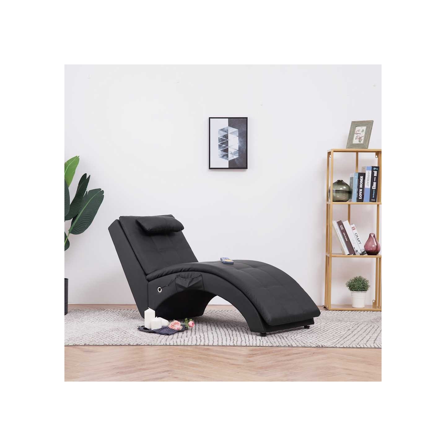 Chaise longue de massage avec oreiller Noir Similicuir