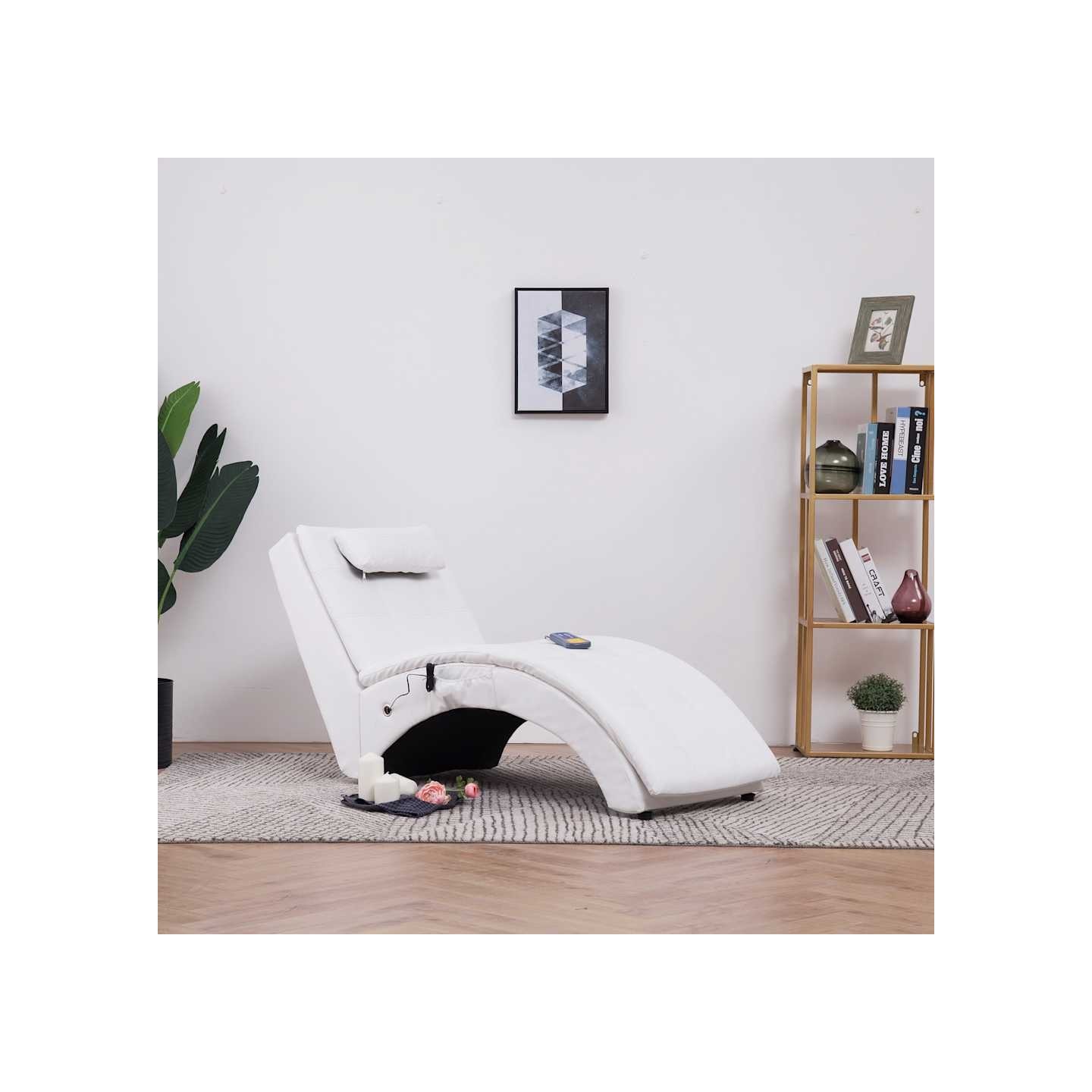 Chaise longue de massage avec oreiller Blanc Similicuir