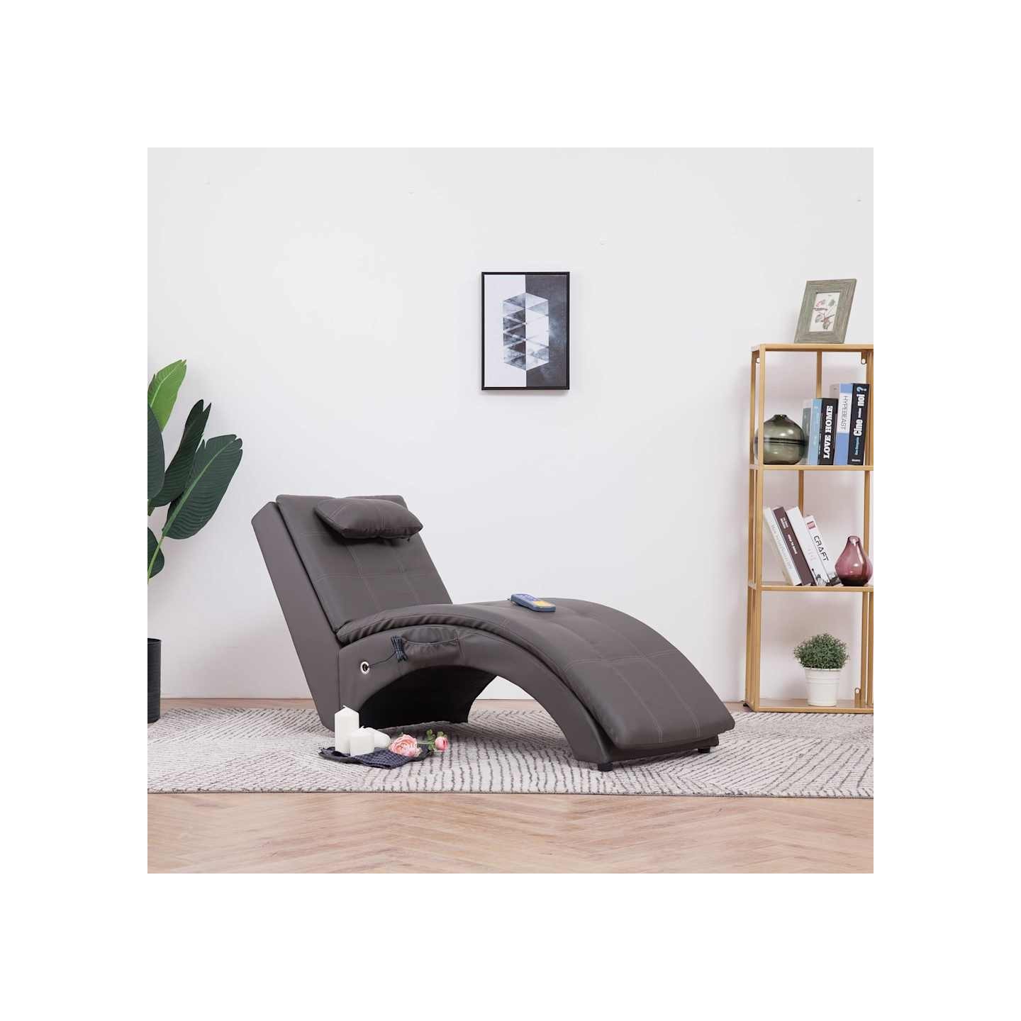 Chaise longue de massage avec oreiller Gris Similicuir