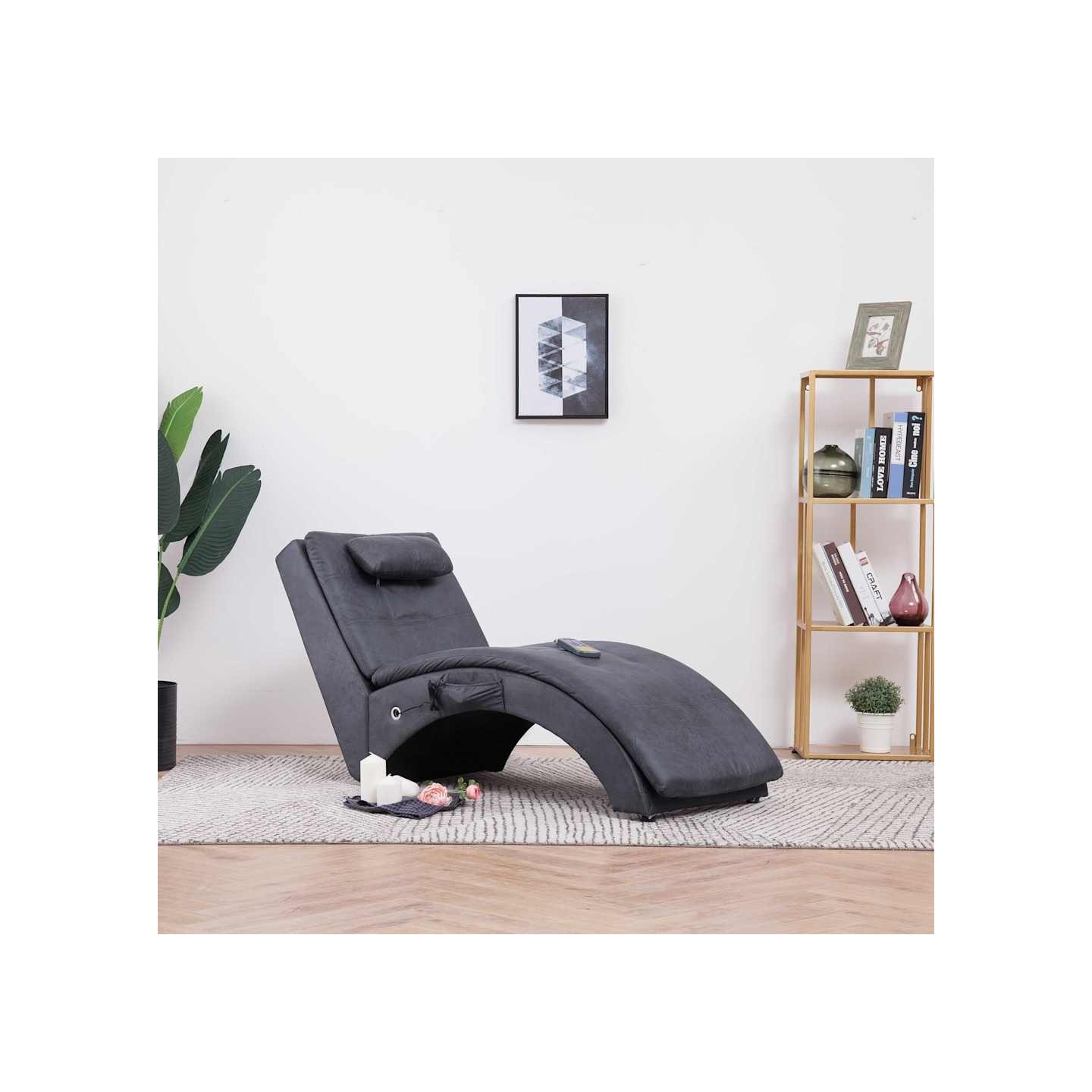 Chaise longue de massage avec oreiller Gris Similicuir daim