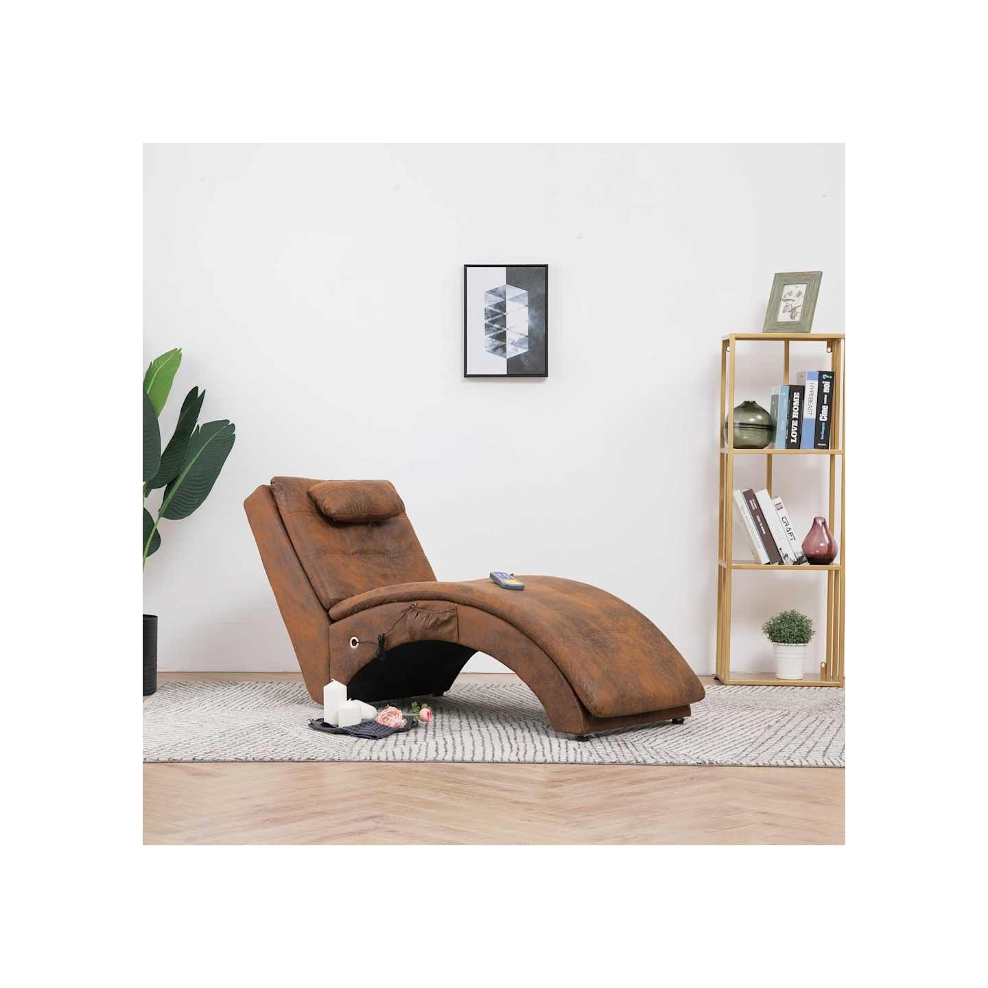 Chaise longue de massage avec oreiller Marron Similicuir daim