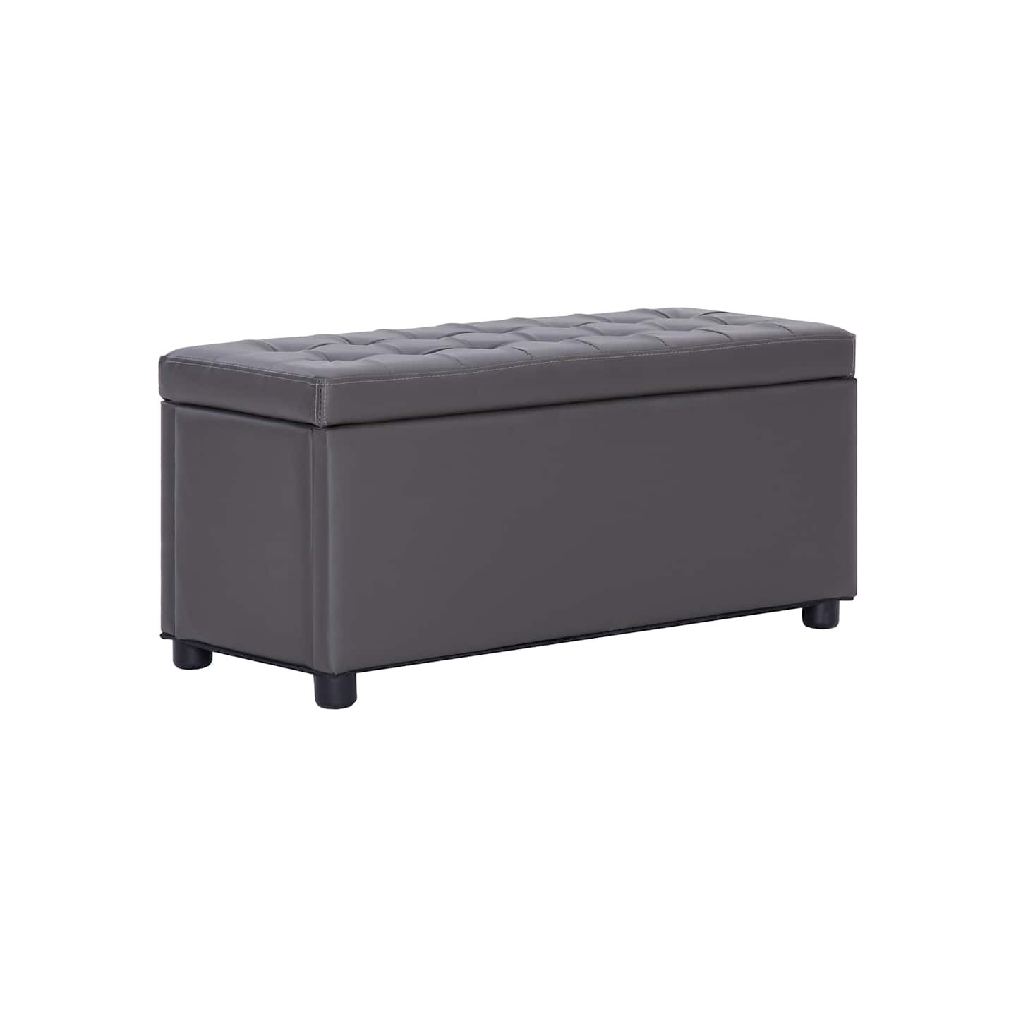 Pouf de rangement 87,5 cm Gris Similicuir