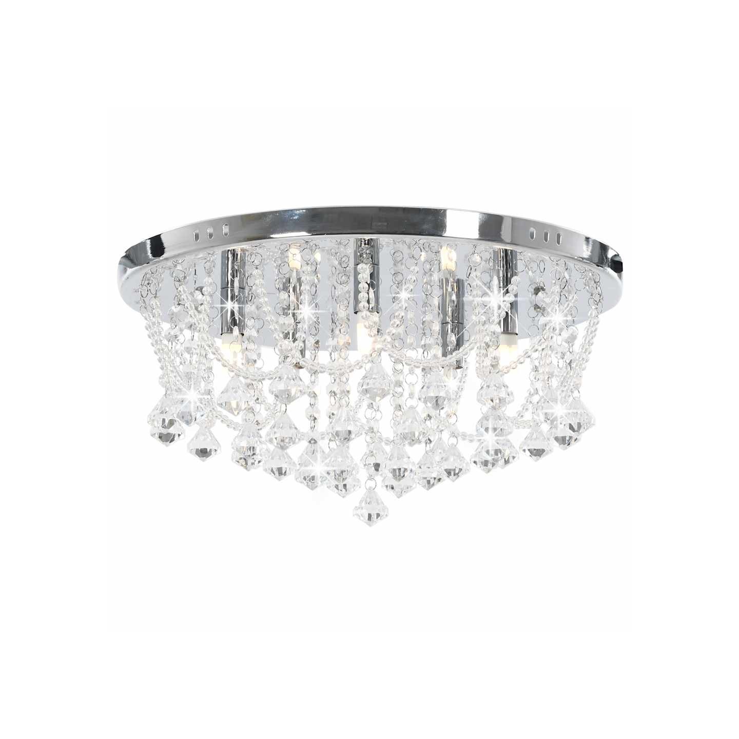 Plafonnier avec perles de cristal Argenté Rond 4 ampoules G9