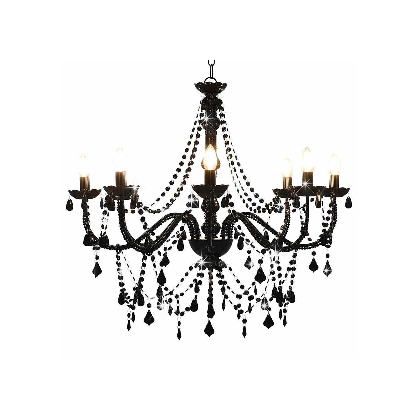 Lustre à perles Noir 8 ampoules E14