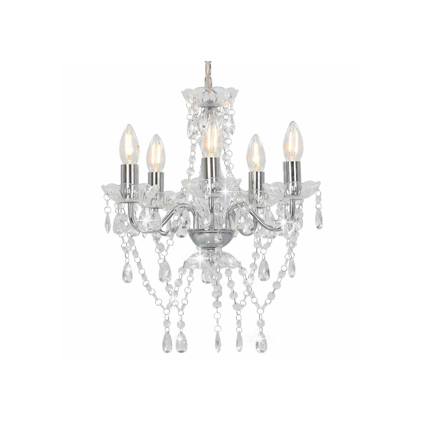 Lustre avec perles de cristal Argenté Rond 5 x E14