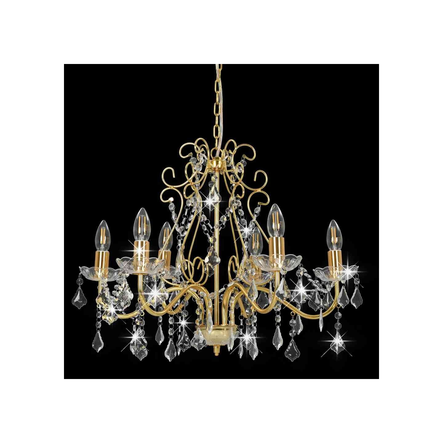 Lustre avec perles de cristal Doré Rond 6 x E14