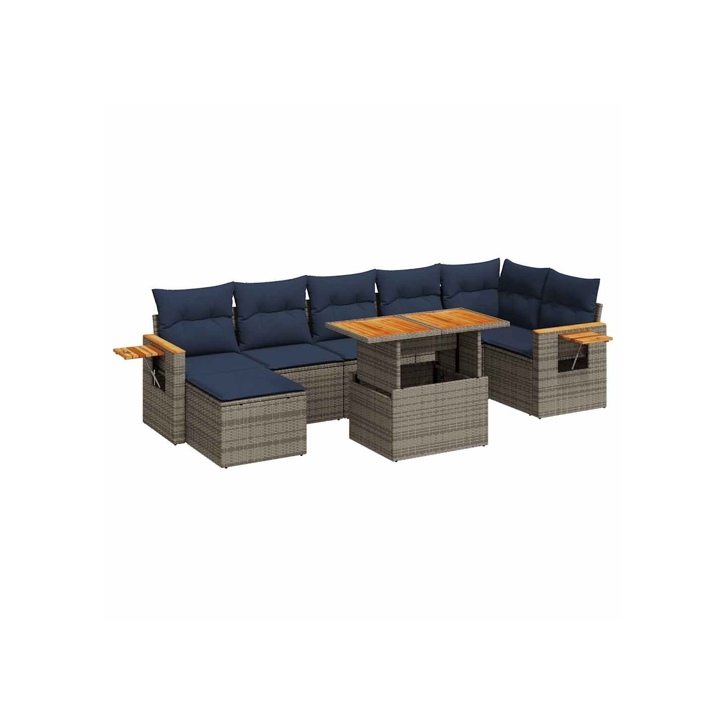 Salon de jardin 8pcs avec coussins marron résine tressée acacia