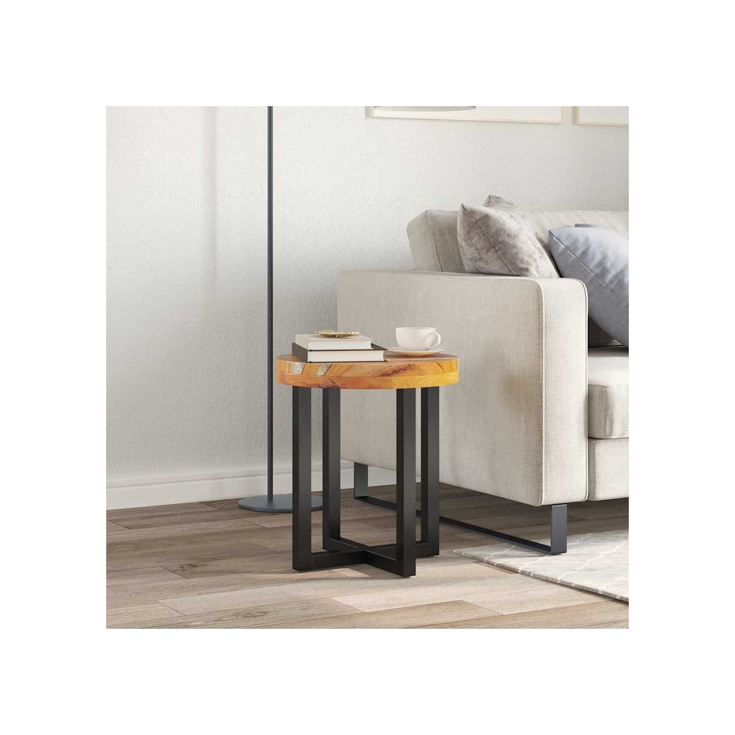 Table basse 40x45 cm Bois de teck massif et polyrésine