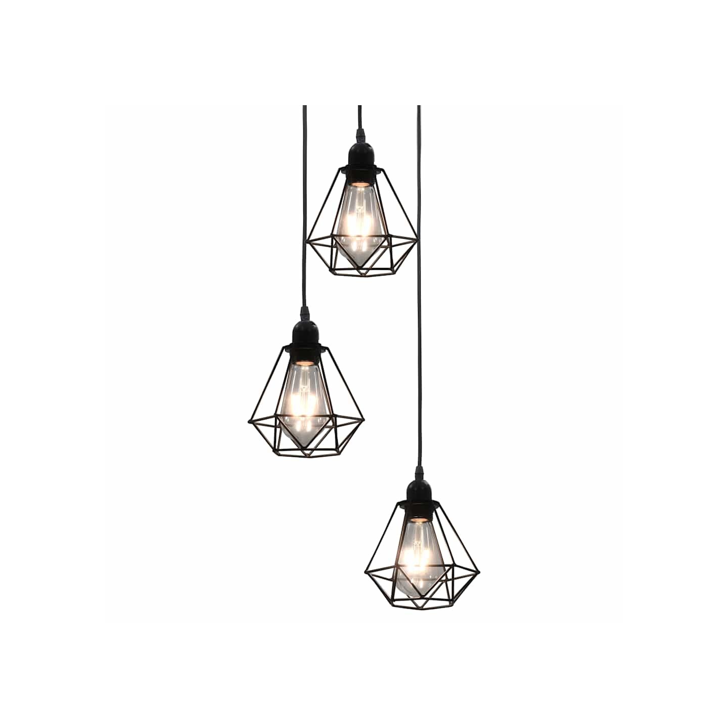 Plafonnier avec design de diamant Noir 3 ampoules E27