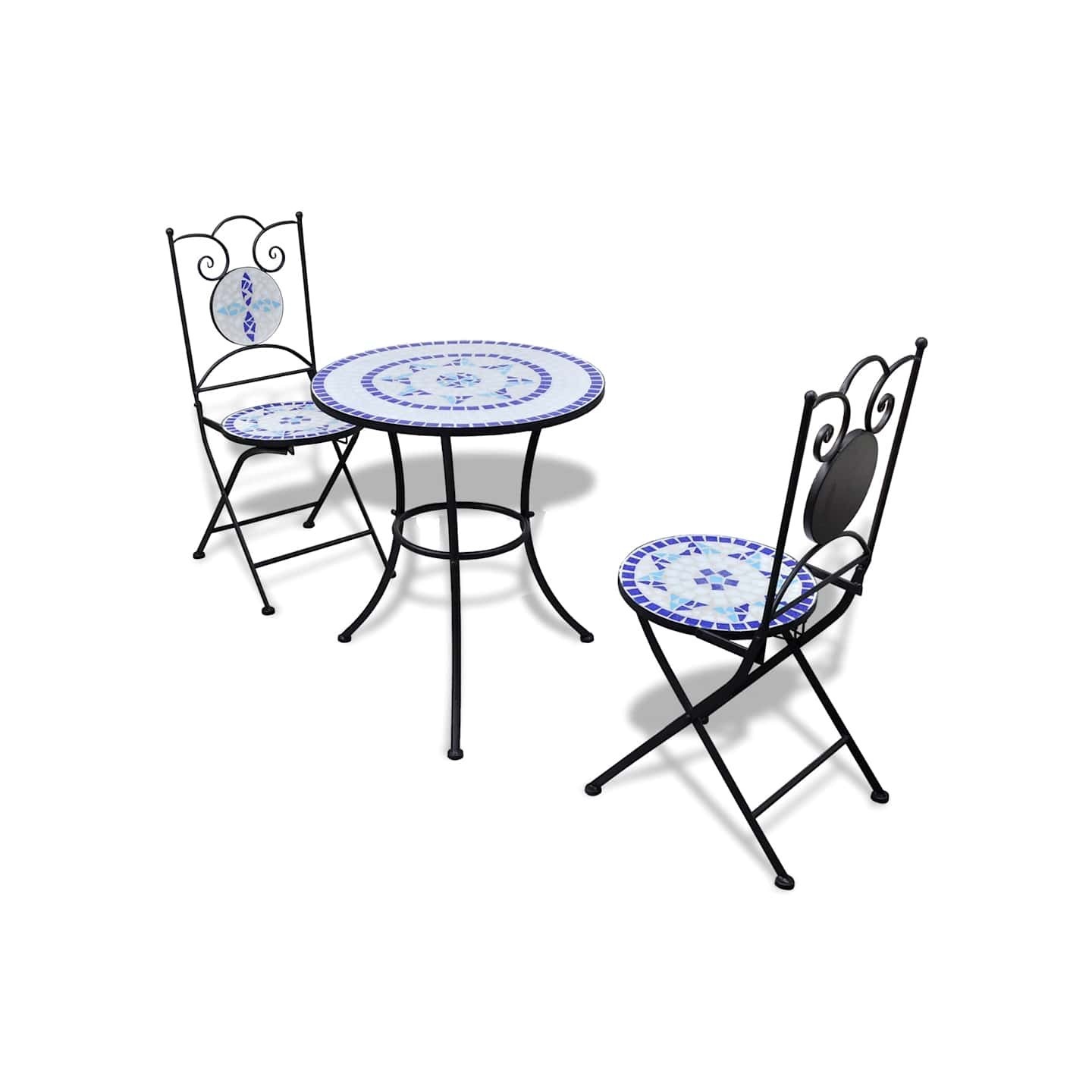 Ensemble de bistro 3 pcs Carreaux céramiques Bleu et blanc