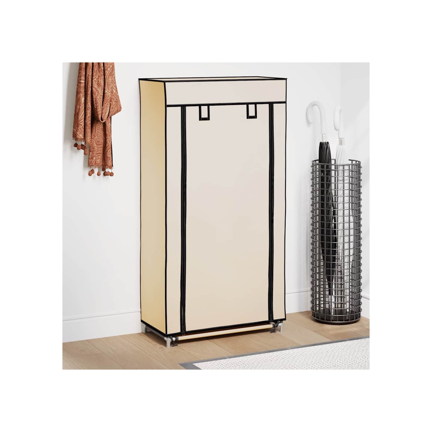 Armoire à chaussures avec housse Crème 58x28x106 cm Tissu