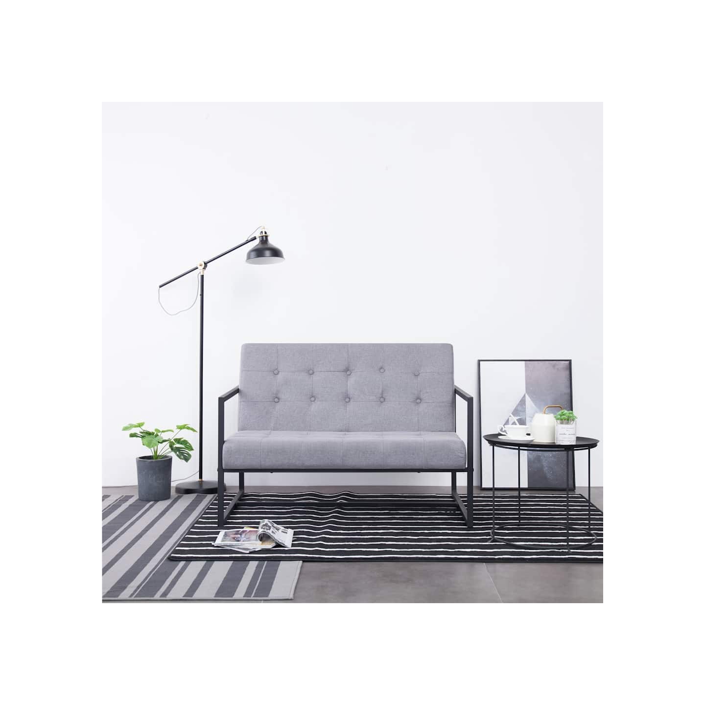 Canapé-lit à 2 places avec accoudoirs gris clair acier et tissu
