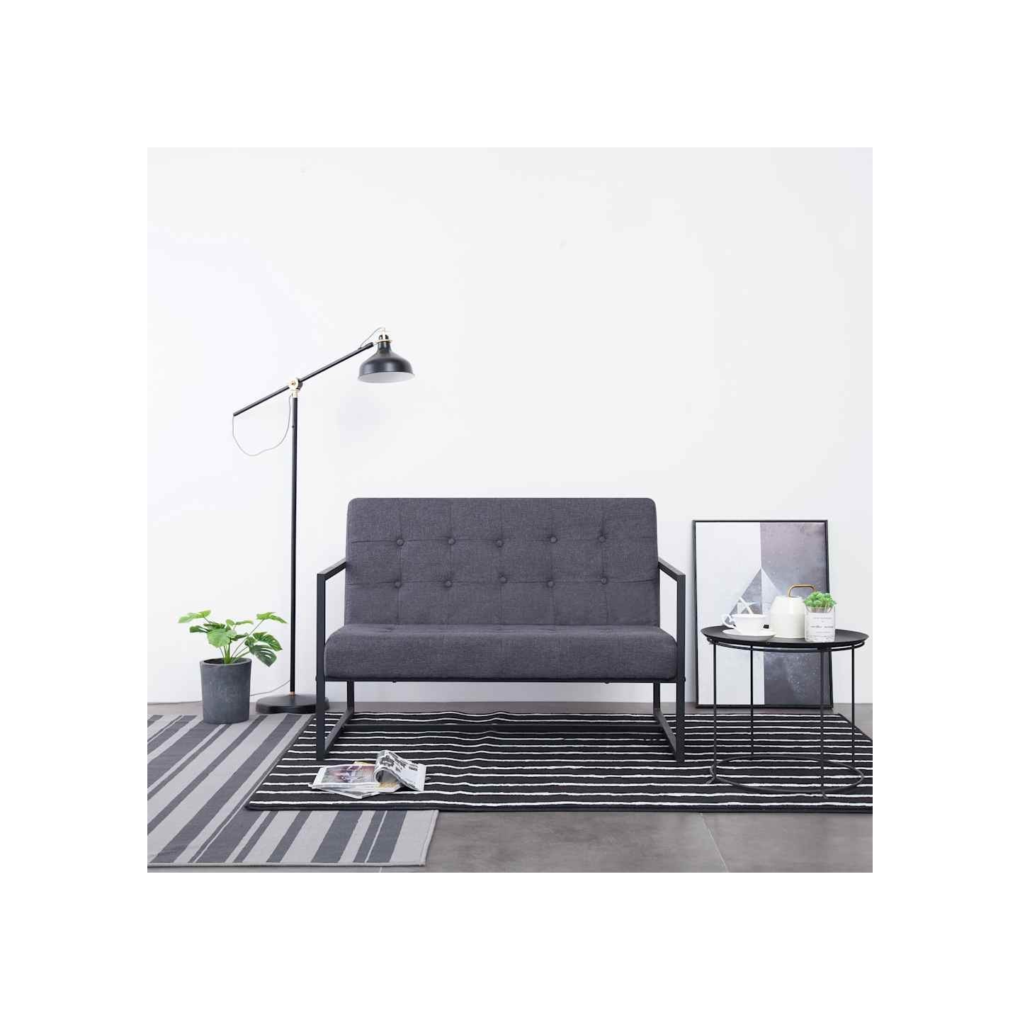 Sofa à 2 places avec accoudoirs Gris foncé Acier et tissu